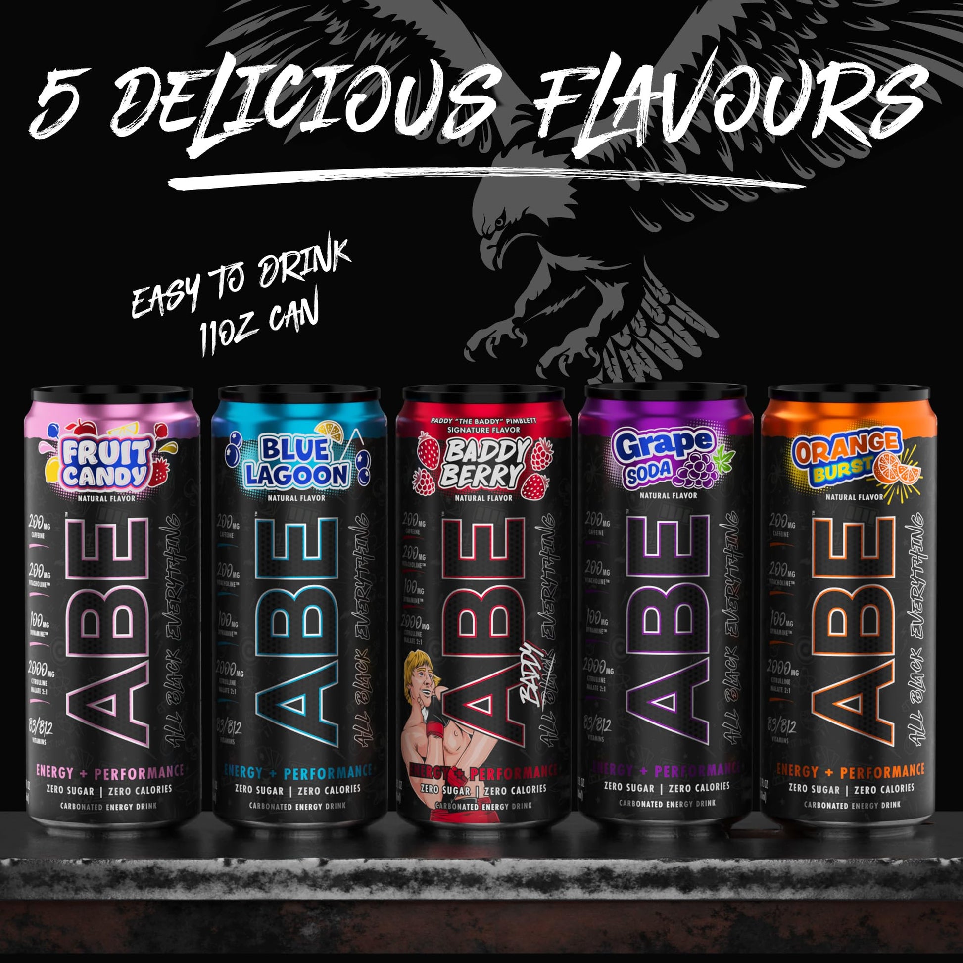 ABE Energy + Performance Sugar Free Energy Drink - All Black Everything Drink With Caffeine ABE all black everything uk supplements