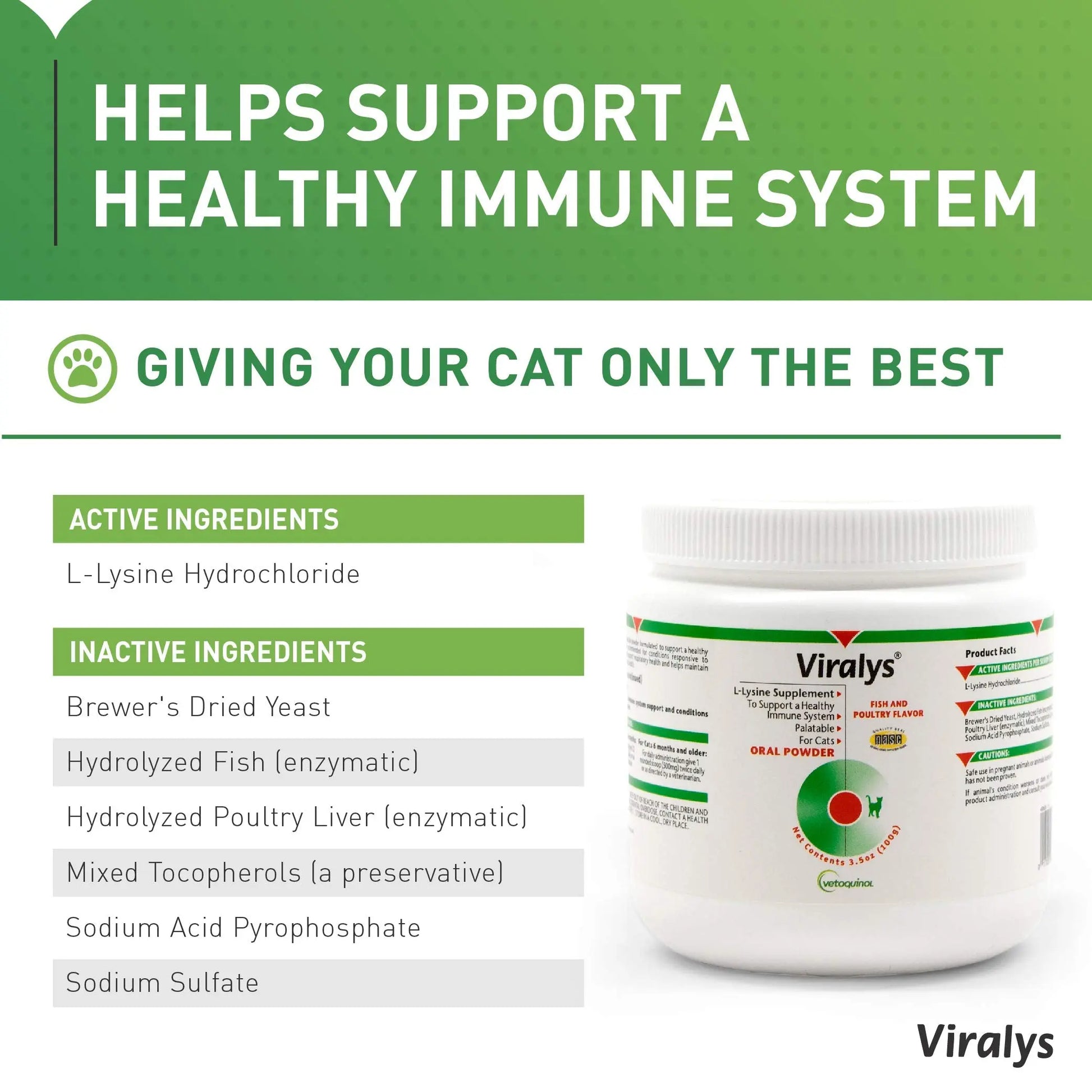 Vetoquinol Viralys Daily L-Lysine Powder for Cats and Kittens, Fish Flavored Lysine Supplement for Cats and Kittens to Support Immune Health Vetoquinol uk supplements