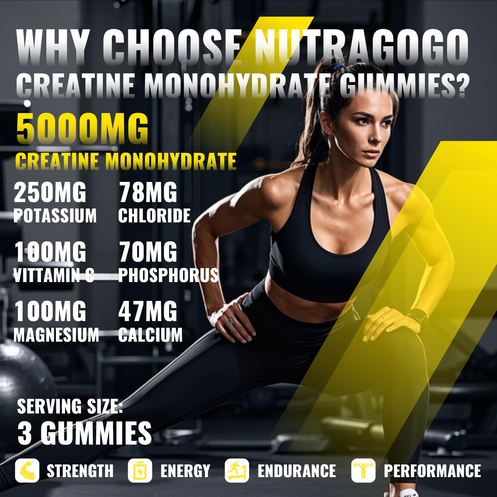 NUTRAGOGO NSF Certified Creatine Gummy - Creatine Monohydrate Gummies for Men & Women-5g of Creatine Monohydrate per Serving - Sugar Free,Vegan, Pineapple Electrolyte Chews, 135 Count NUTRAGOGO uk supplements