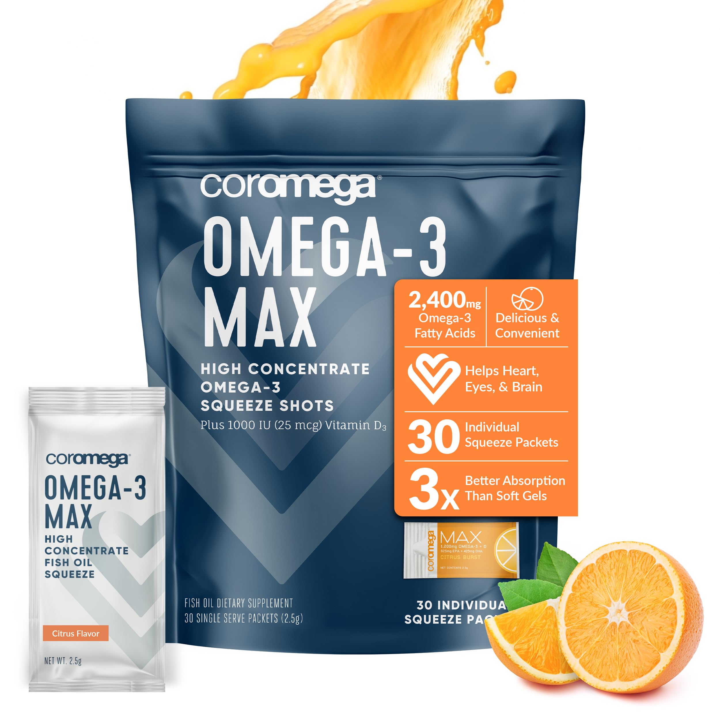 Coromega MAX High Concentrate Omega 3 Fish Oil, 2400mg Omega-3s with 3X Better Coromega uk supplements