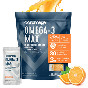 Coromega MAX High Concentrate Omega 3 Fish Oil, 2400mg Omega-3s with 3X Better Coromega uk supplements