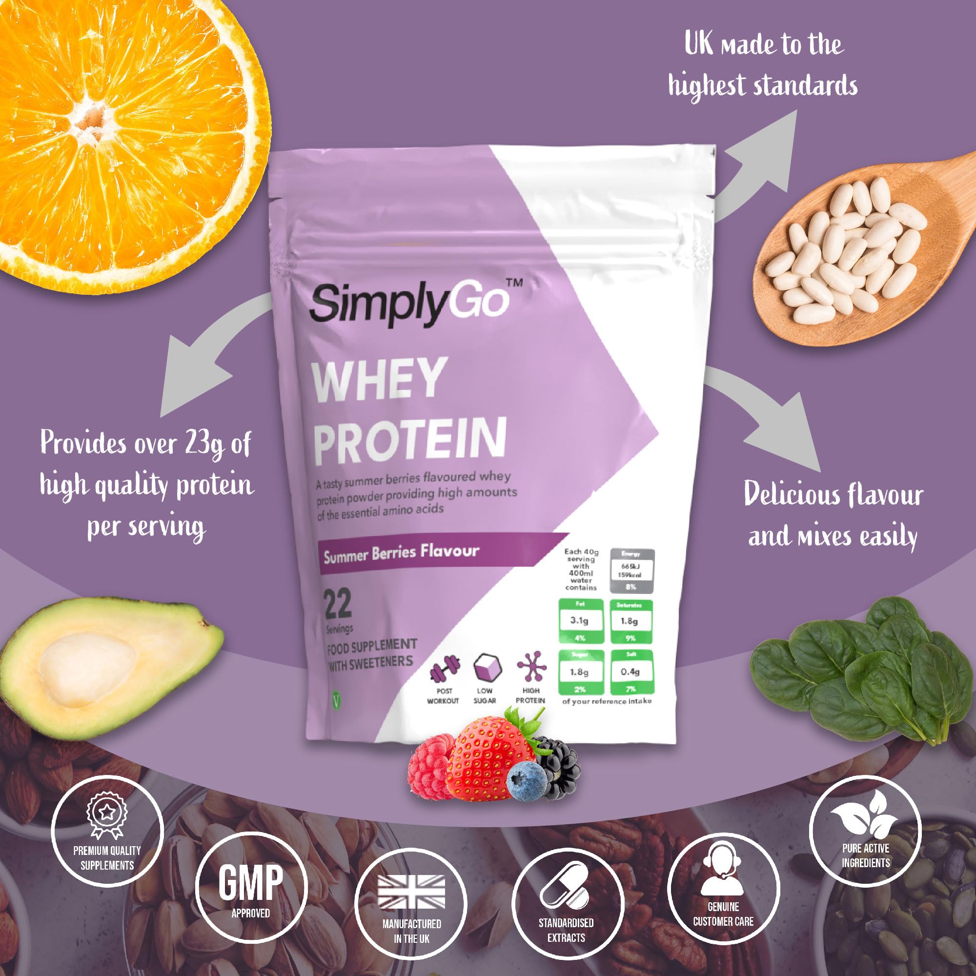 SimplyGo Whey Protein Powder | 900g | Simply Add 30g to Water, Juice or Shakes Simply Supplements uk supplements