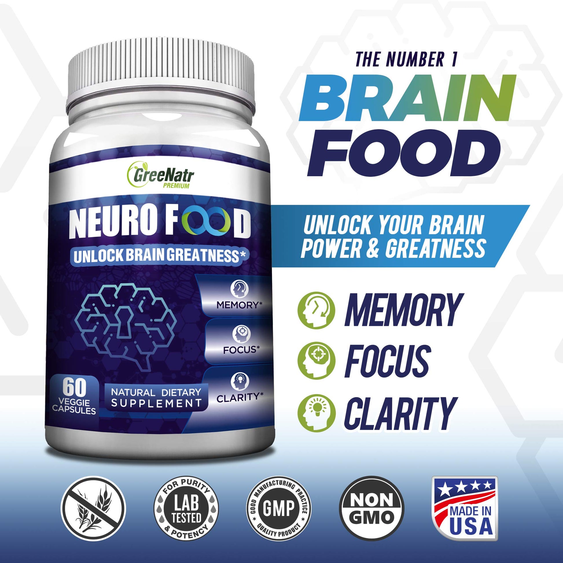 GreeNatr Brain Supplement with B12 Vitamin for Enhanced Memory, Energy, Focus, and Clarity GreeNatr uk supplements