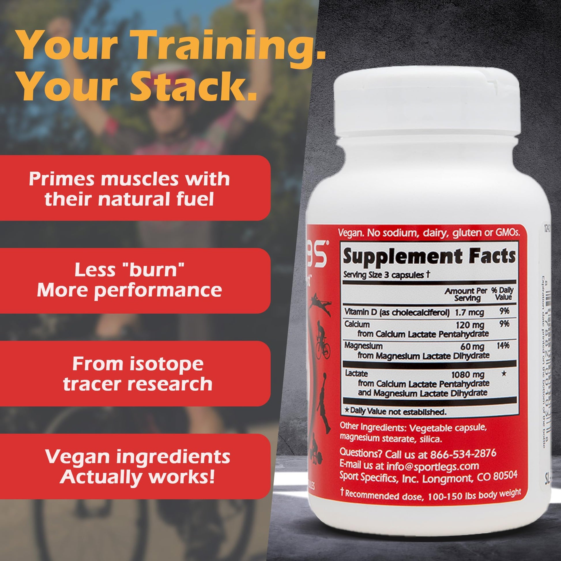 SPORTLEGS Pre-Exercise Metabolic Primer for Runners, Cyclists and Endurance Athletes - Helps Muscles Use Lactate as Fuel for Smoother, Longer-Lasting Efforts - NSF Certified for Sport - 120 Capsules SPORTLEGS uk supplements