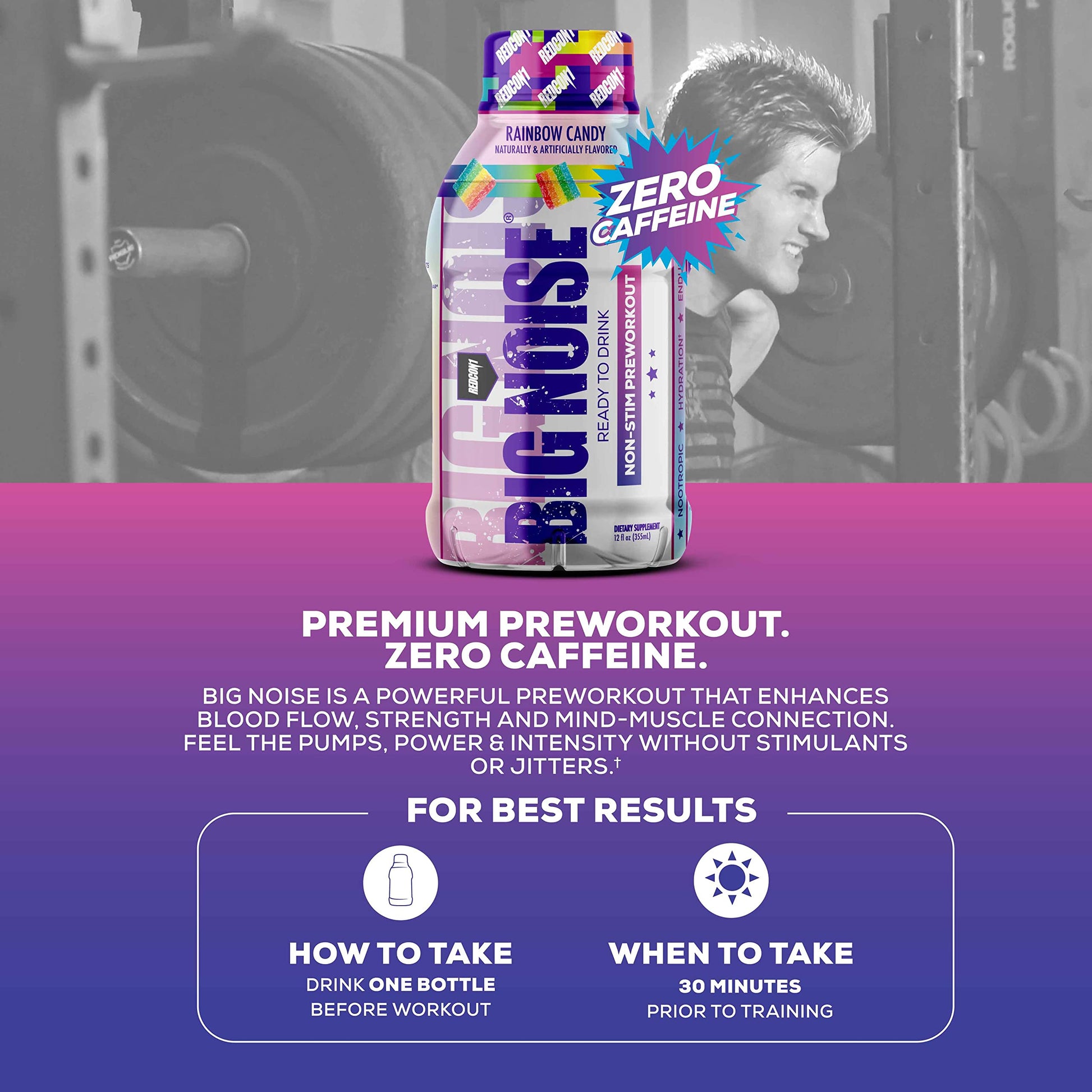 REDCON1 Big Noise RTD Pre Workout Drink, Rainbow Candy - Caffeine-Free Ready-to-Drink REDCON1 uk supplements