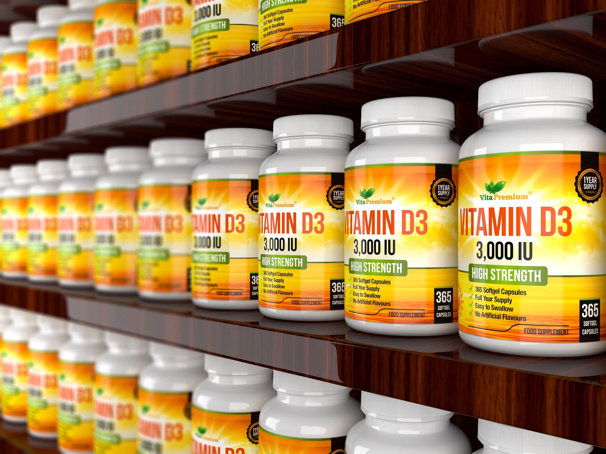 Vitamin D 3,000 IU, High Strength Vitamin D3 Supplement, 365 Easy to Swallow Softgels Vita Premium uk supplements