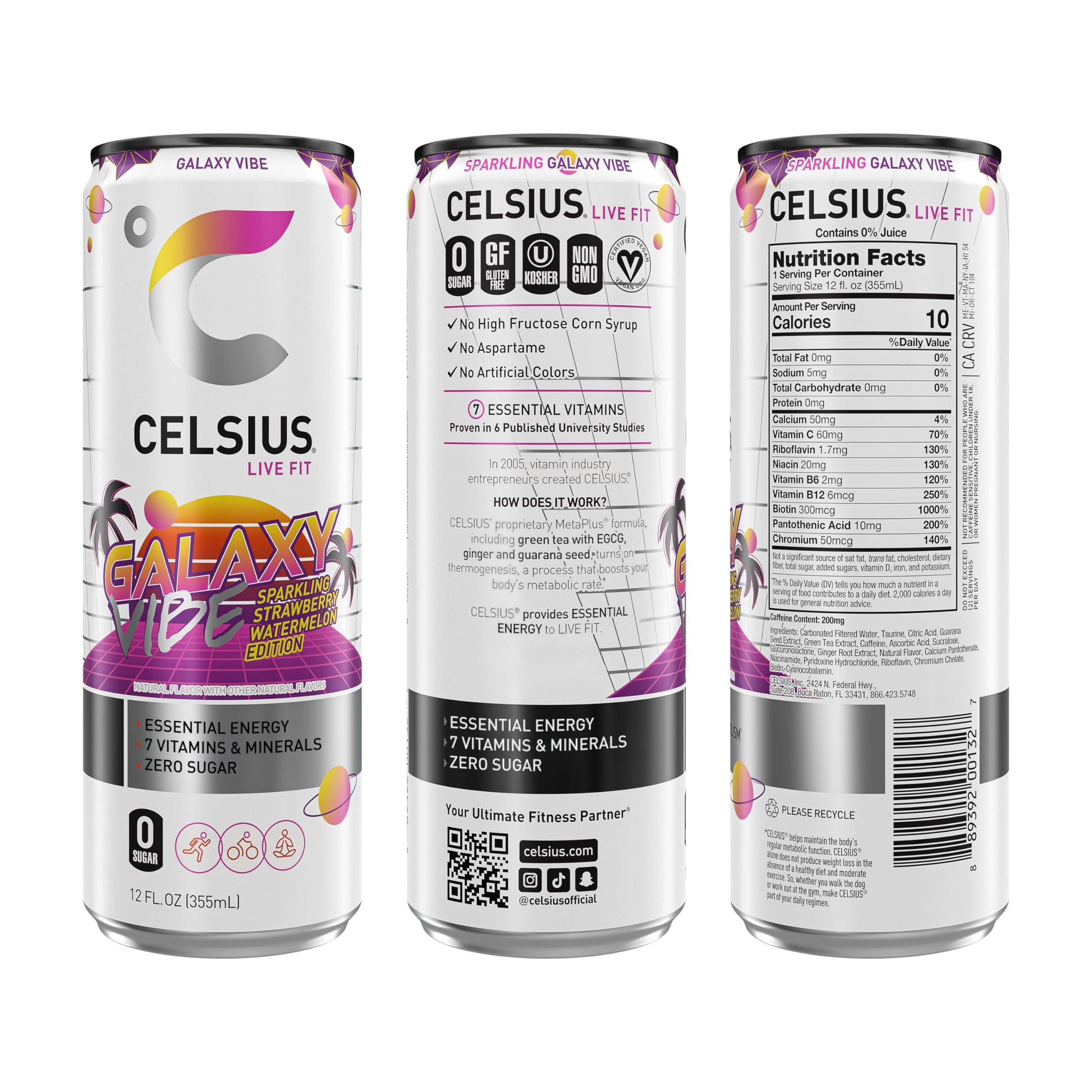CELSIUS Sparkling Galaxy Vibe, Functional Essential Energy Drink 12 Fl Oz (Pack of 12) CELSIUS uk supplements