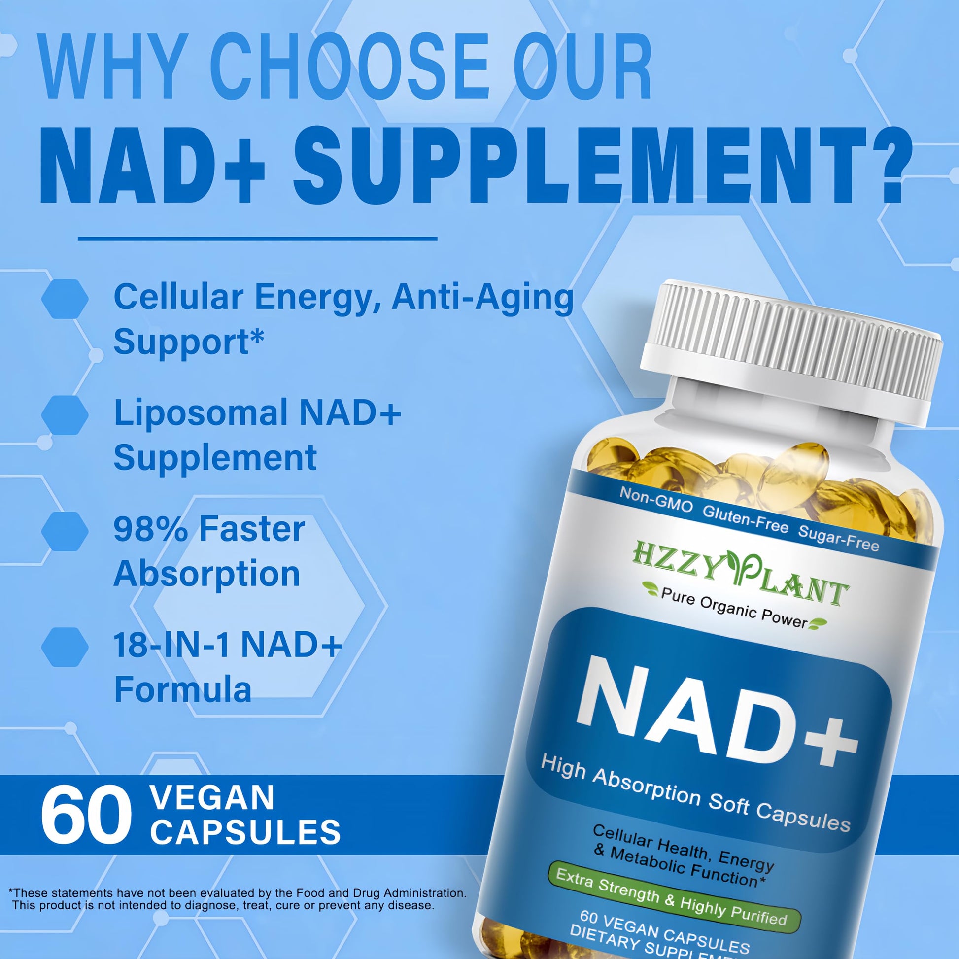 HZZYPLANT NAD+ Supplement, High Absorption NAD Supplements for Women for Cellular Energy Immune Focus Health, NAD Resveratrol Softgel Capsules, NAD Liquid Softgels Supplement, Non-GMO, 2 Month Supply HZZYPLANT uk supplements