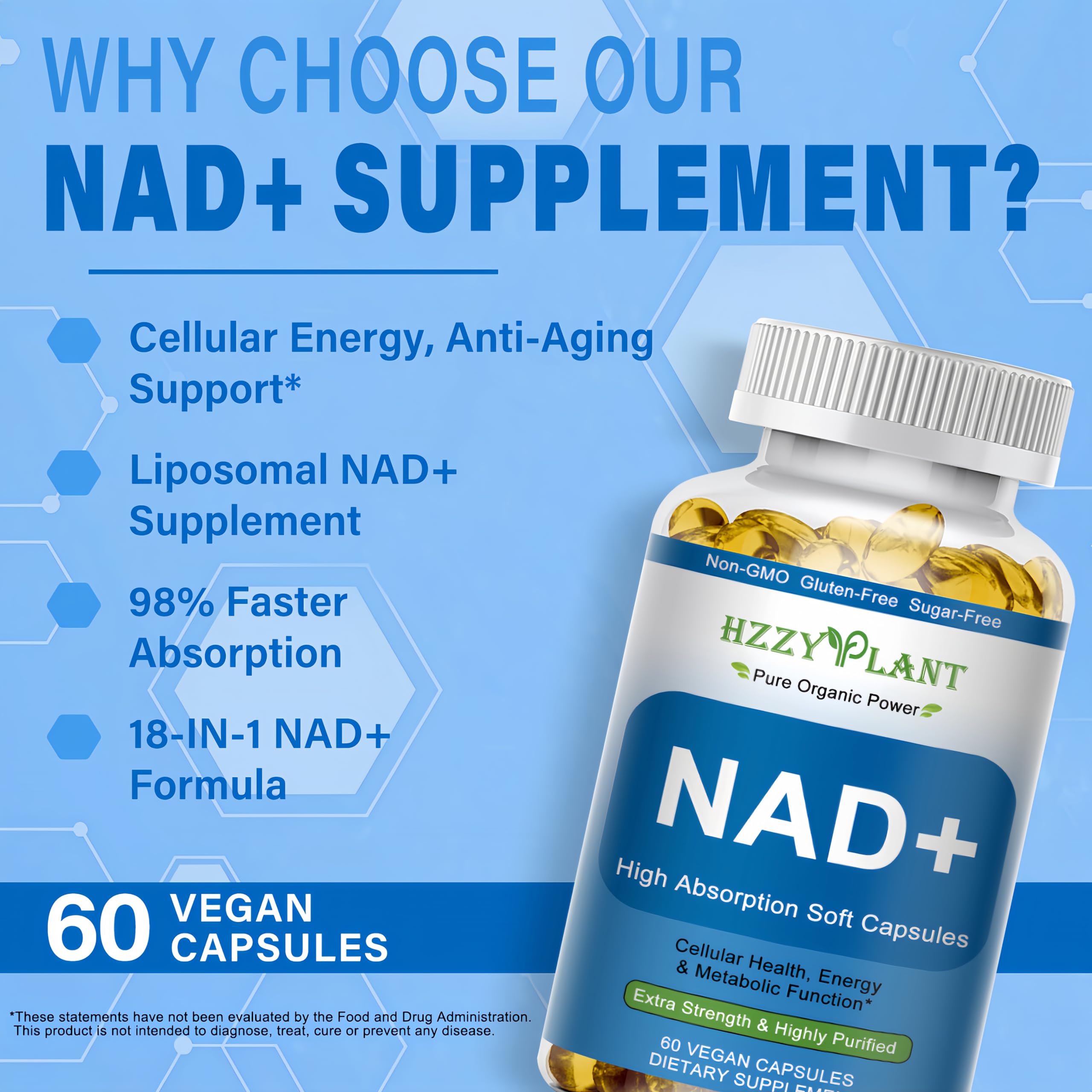HZZYPLANT NAD+ Supplement, High Absorption NAD Supplements for Women for Cellular Energy Immune Focus Health, NAD Resveratrol Softgel Capsules, NAD Liquid Softgels Supplement, Non-GMO, 2 Month Supply HZZYPLANT uk supplements