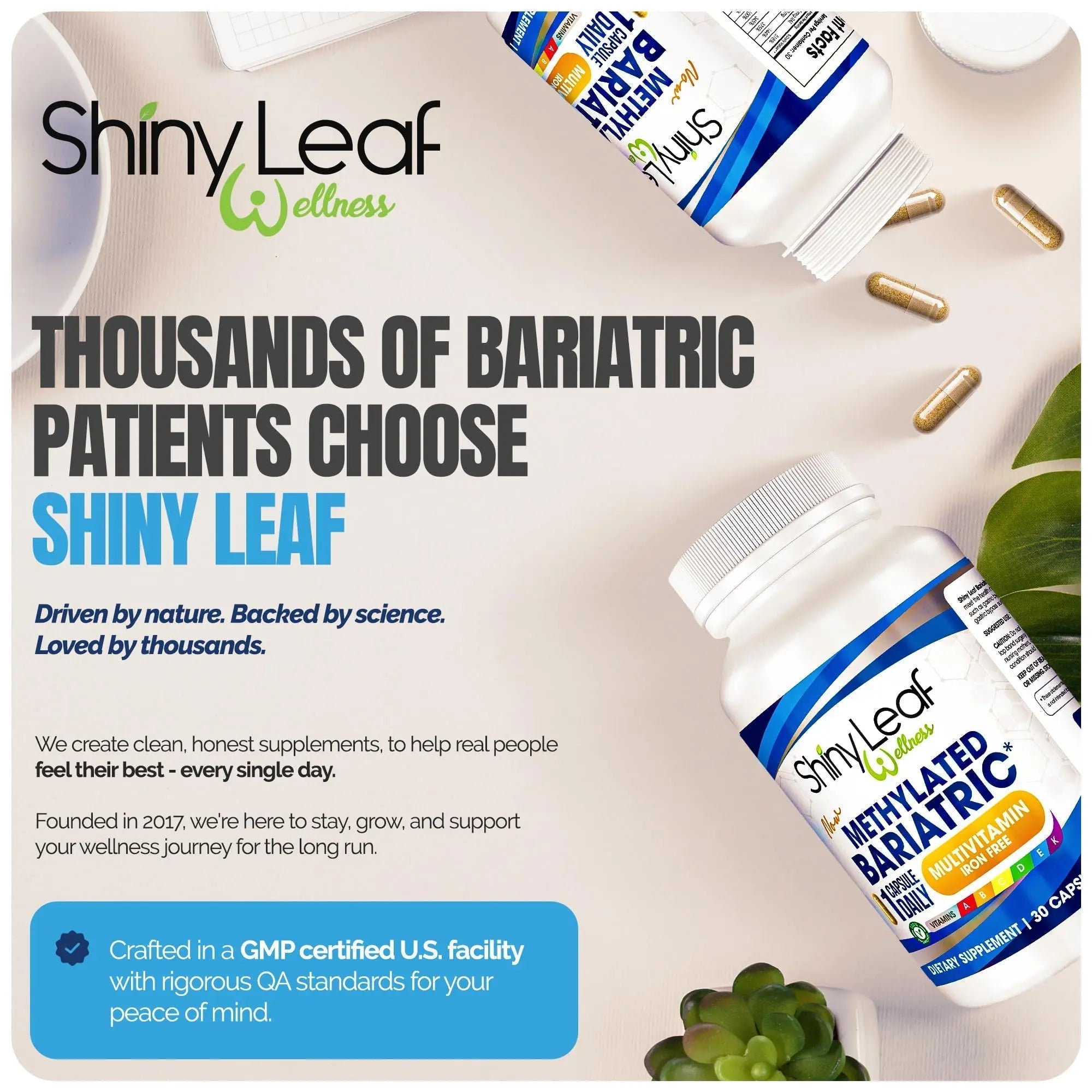Shiny Leaf Methylated Bariatric Multivitamin Without Iron – Vitamins for Gastric Bypass & Sleeve, 1 Daily Capsule W Methylated Folate Shiny Leaf uk supplements
