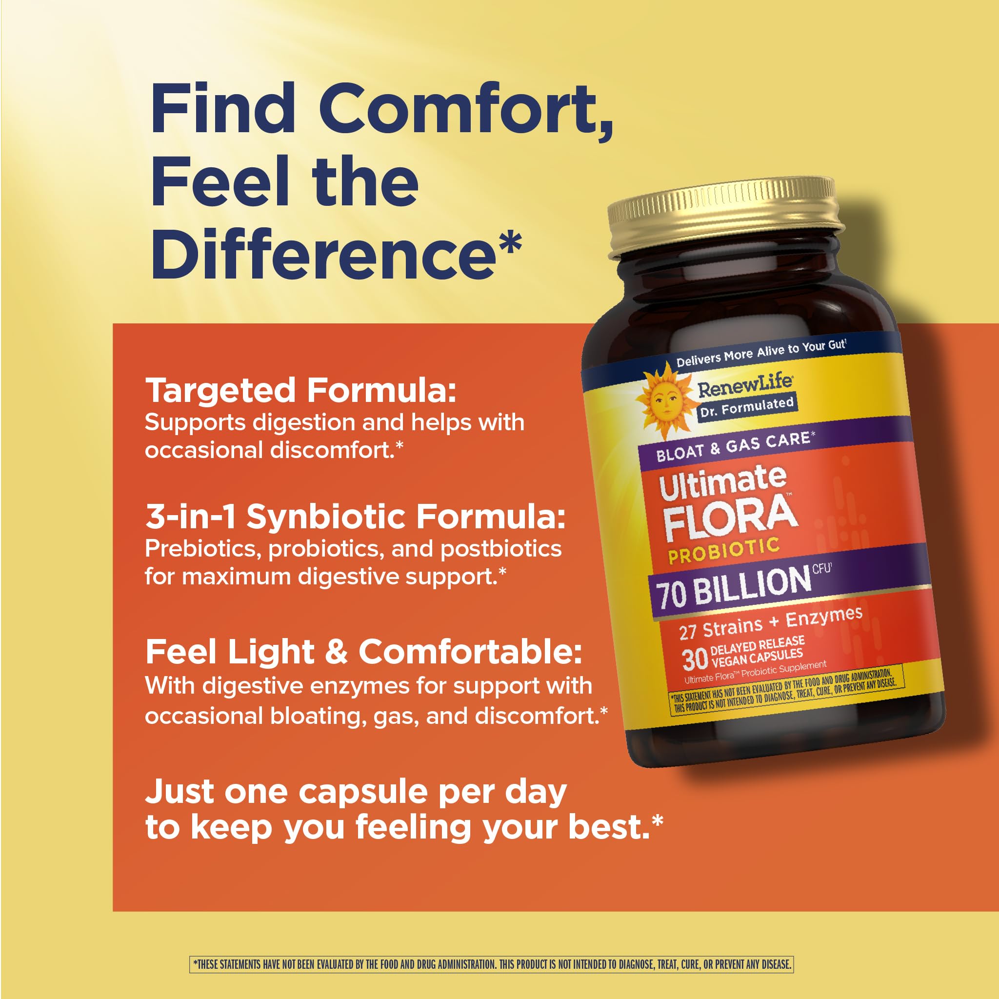 Renew Life Ultimate Flora Probiotics Bloat & Gas Support 70 Billion CFU Delayed Release Vegan Capsules | Doctor Formulated | Digestive Health | Immune Health | Dairy Free | 30 Count Renew Life uk supplements