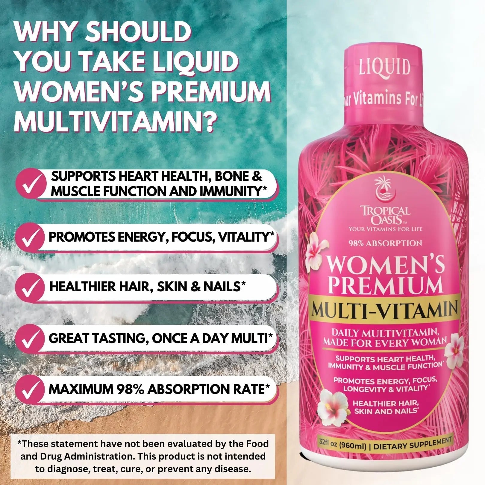 Premium Liquid Multivitamin for Women | Sugar Free Women’s Multivitamin | 100+ Vitamins, Minerals Tropical Oasis uk supplements