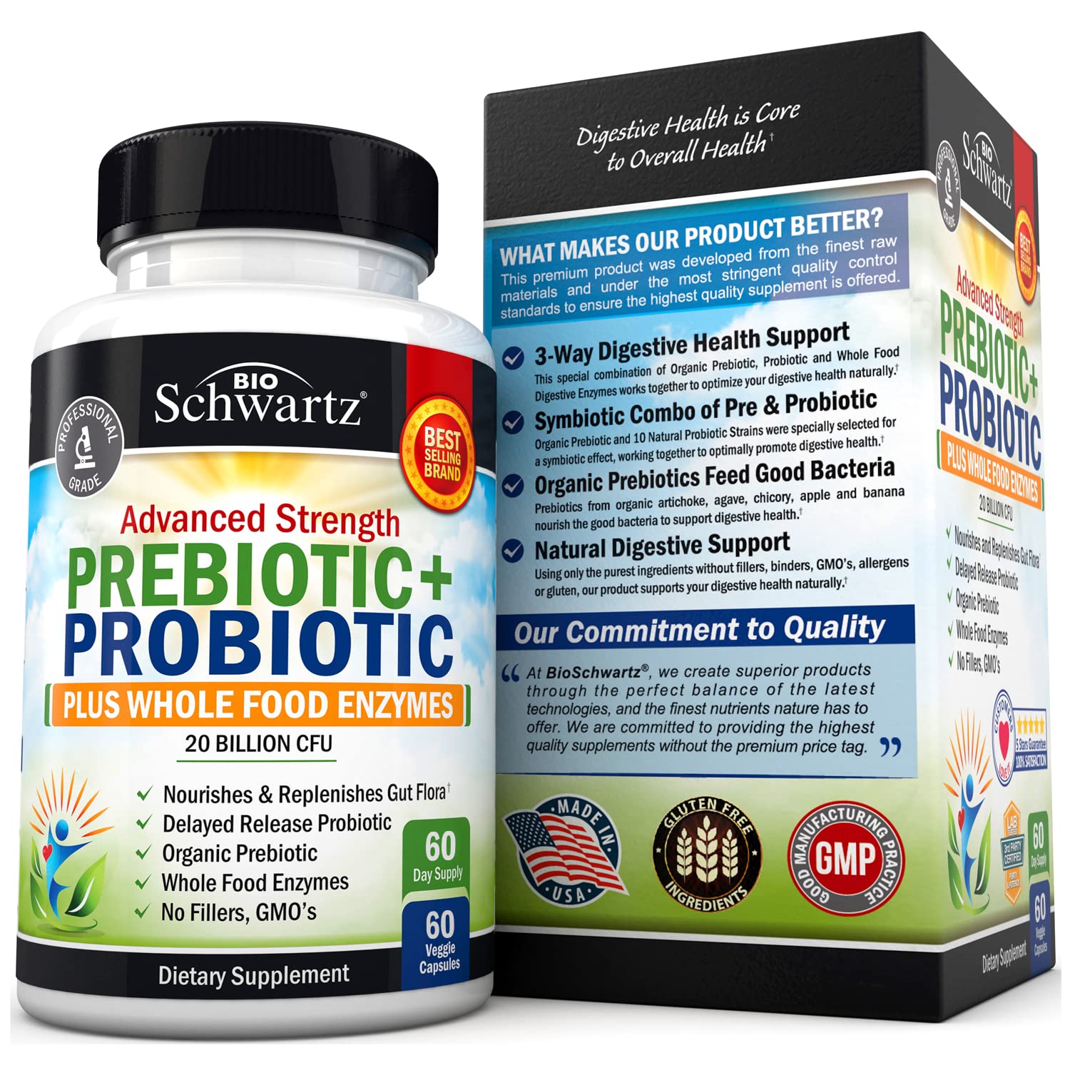 Prebiotics and Probiotic with Whole Food Enzymes for Adults Women & Men BioSchwartz uk supplements