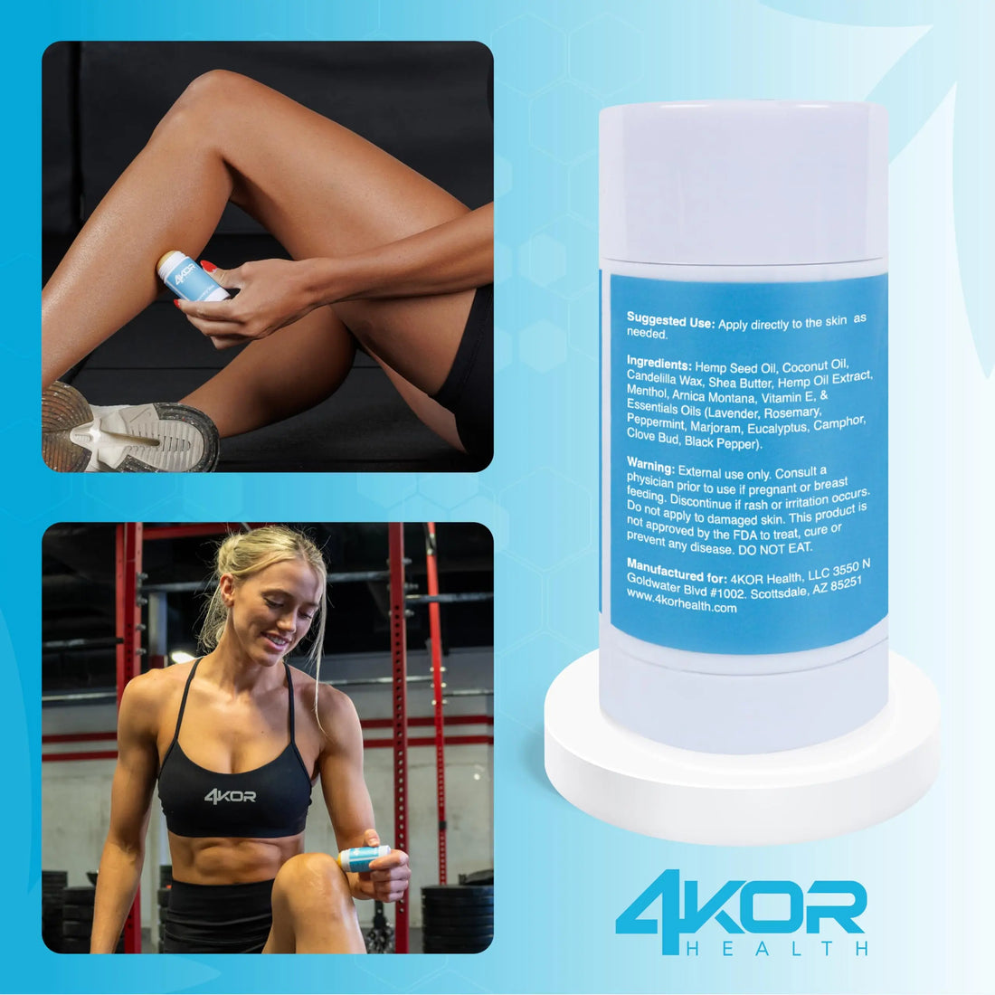4KOR Hemp Infused Balm Stick – Topical Skin Balm with Cooling & Warming Sensation | Portable, Non-Greasy Twist-Up | 1 oz 4KOR Fitness uk supplements