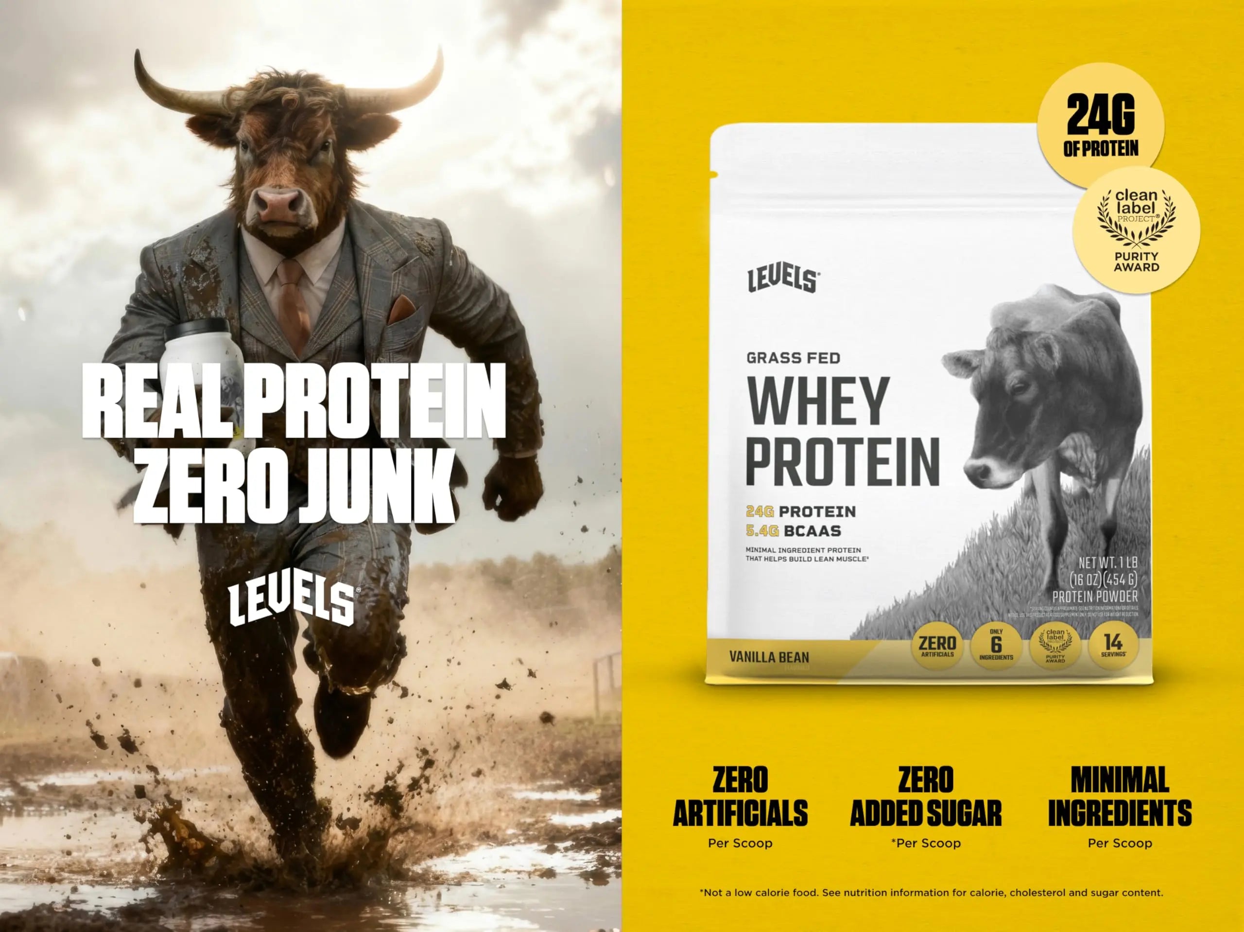 Levels Grass Fed Whey Protein Powder, No Artificials, 24G of Protein, Vanilla Bean, 1LB Levels Nutrition uk supplements
