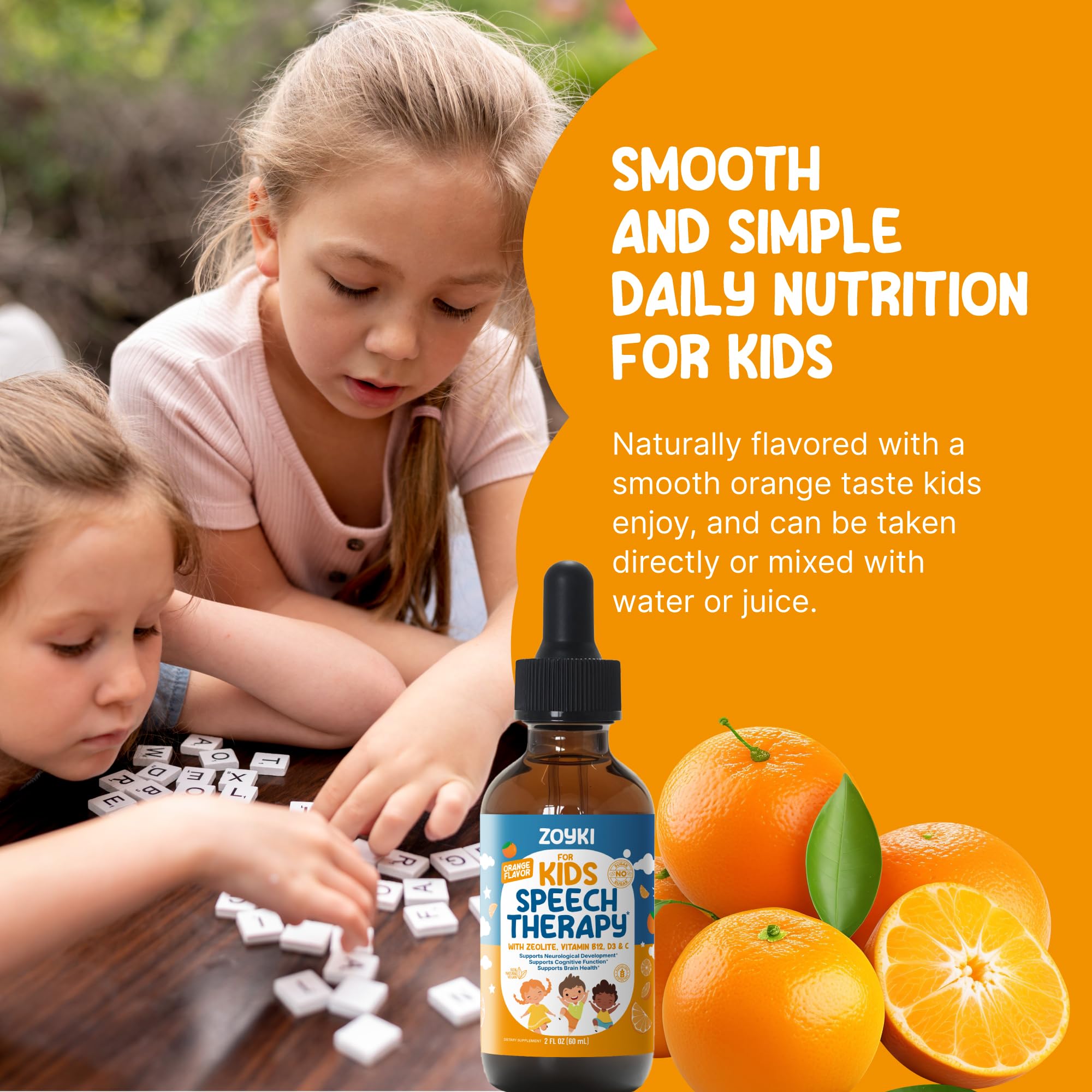 Zoyki Speech Therapy Drops for Kids - Speech Support Supplement for Communication Delay Cognitive Function Language & Brain Development with Zeolite Vitamins B12 D3 C - Sugar Free Gluten-Free Vegan Zoyki uk supplements