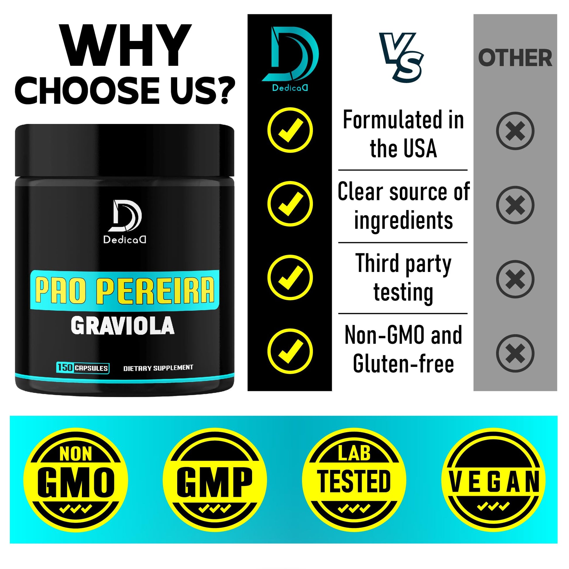 DEDICAD Pao Pereira Bark Extract and Graviola Soursop - 150 Capsules Supply DEDICAD uk supplements