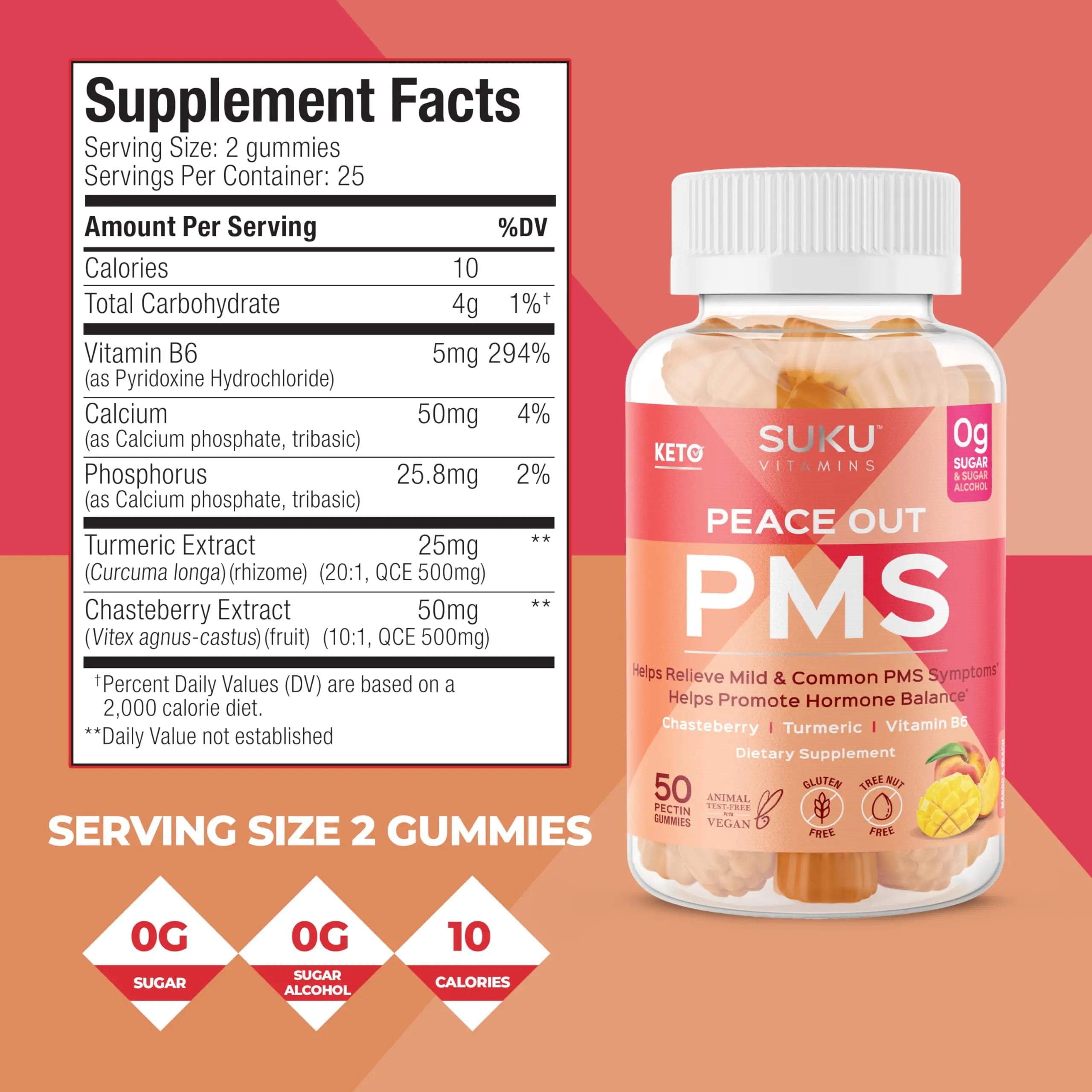 SUKU Vitamins - PMS Gummy Supplement with Chasteberry to Relieve PMS and Menopause Peach Mango Gummies (50 Count) SUKU uk supplements