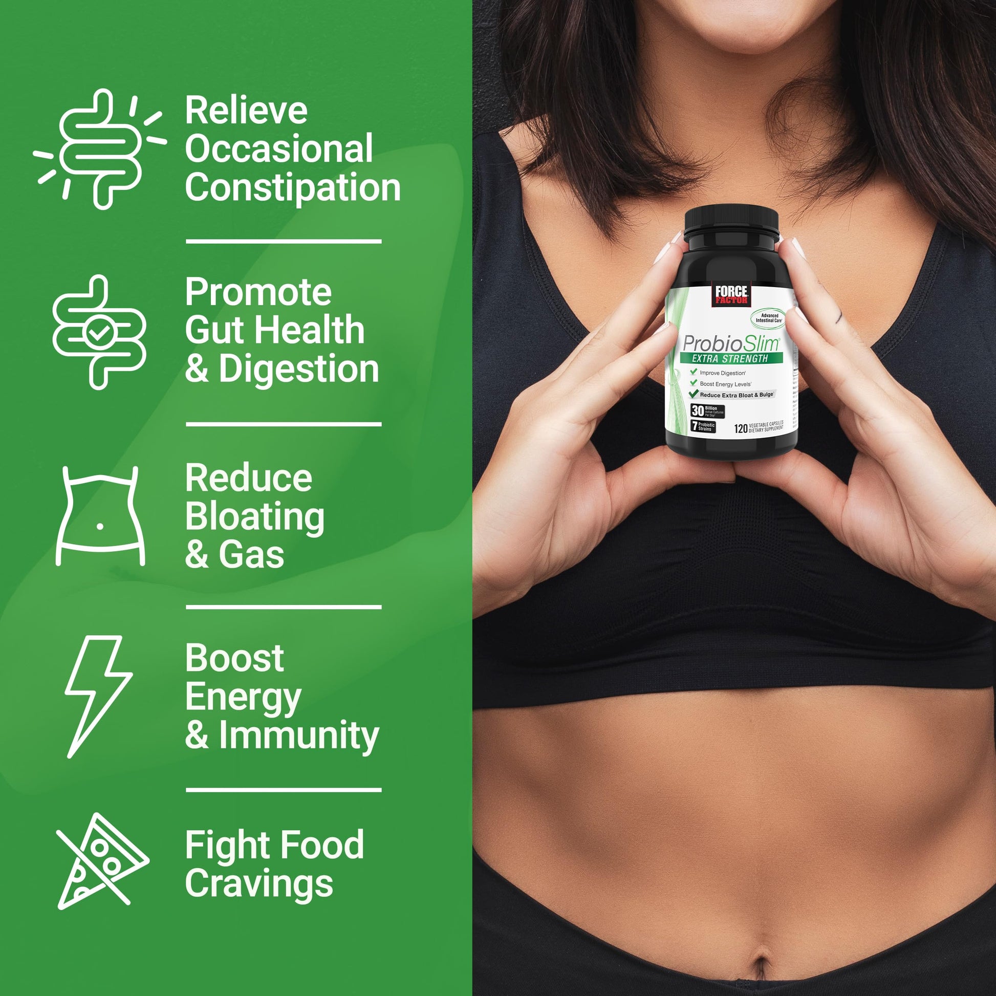 Force Factor ProbioSlim Extra Strength Probiotics for Women and Men with 30 Billion CFUs of Probiotics for Digestive Health, Bloating Relief, and Gut Health, with Prebiotic Fiber, 120 Capsules Force Factor uk supplements