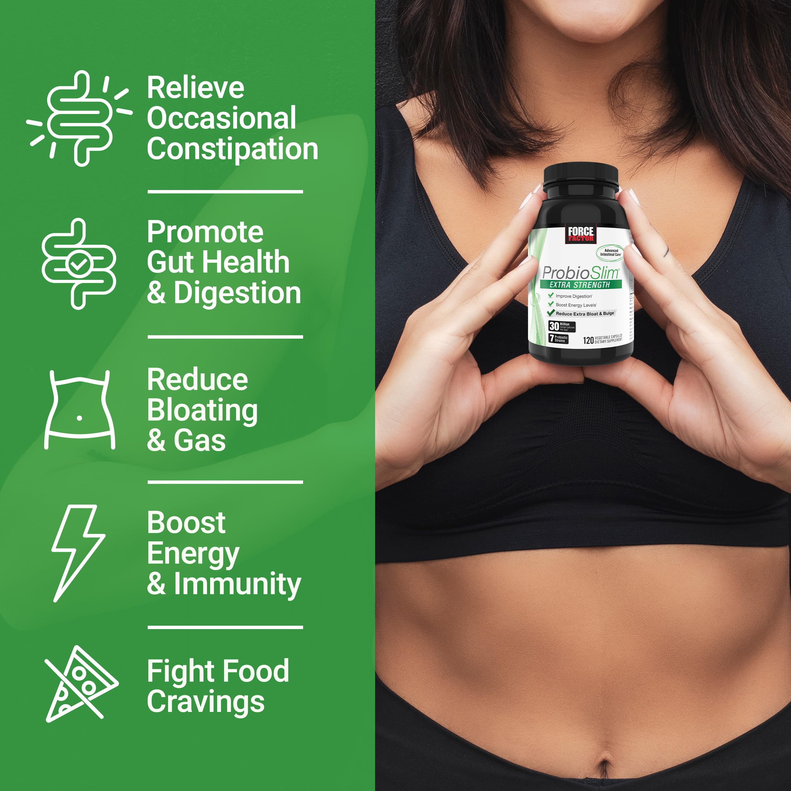 Force Factor ProbioSlim Extra Strength Probiotics for Women and Men with 30 Billion CFUs of Probiotics for Digestive Health, Bloating Relief, and Gut Health, with Prebiotic Fiber, 120 Capsules Force Factor uk supplements