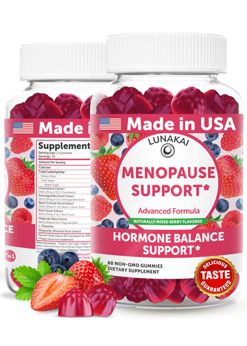 LUNAKAI USA Made Menopause Relief Gummies – Natural Menopause Supplements for Women with Black Cohosh & L-Theanine – Daily Support for Hot Flashes, Night Sweats & Hormonal Balance, 60ct Lunakai uk supplements