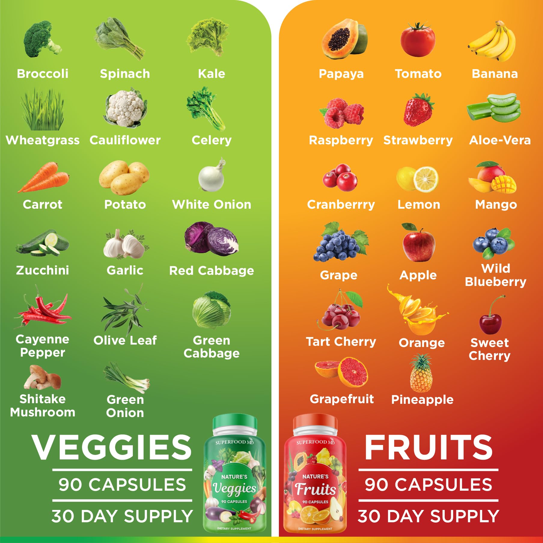 Superfood MD Fruits & Veggies Supplement - Whole Food Natural Superfoods - with Beta Carotene - Soy Free- 90 Count (Pack of 2) Superfood MD uk supplements