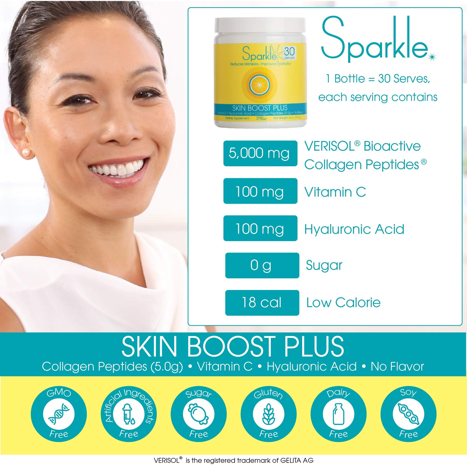 Hydrolyzed Collagen Powder - Sparkle Skin Boost Plus (No Flavor) [30-Serves] Verisol Pept Sparkle Collagen uk supplements