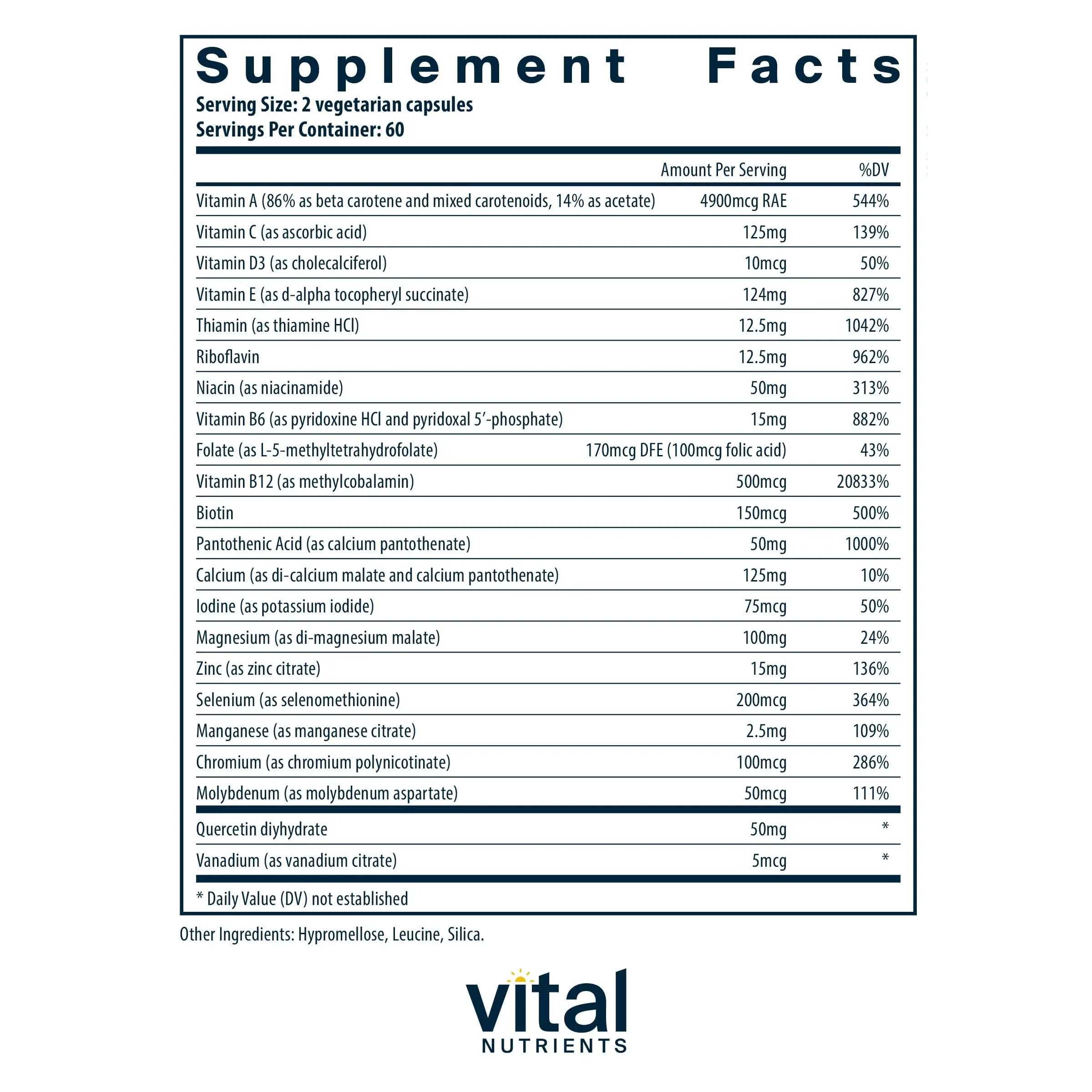 Vital Nutrients Multi-Nutrients 5 Ultra Antioxidant Formula | Boron, Copper, and Iron Free | Vegetarian Daily Multivitamin and Mineral Vital Nutrients uk supplements