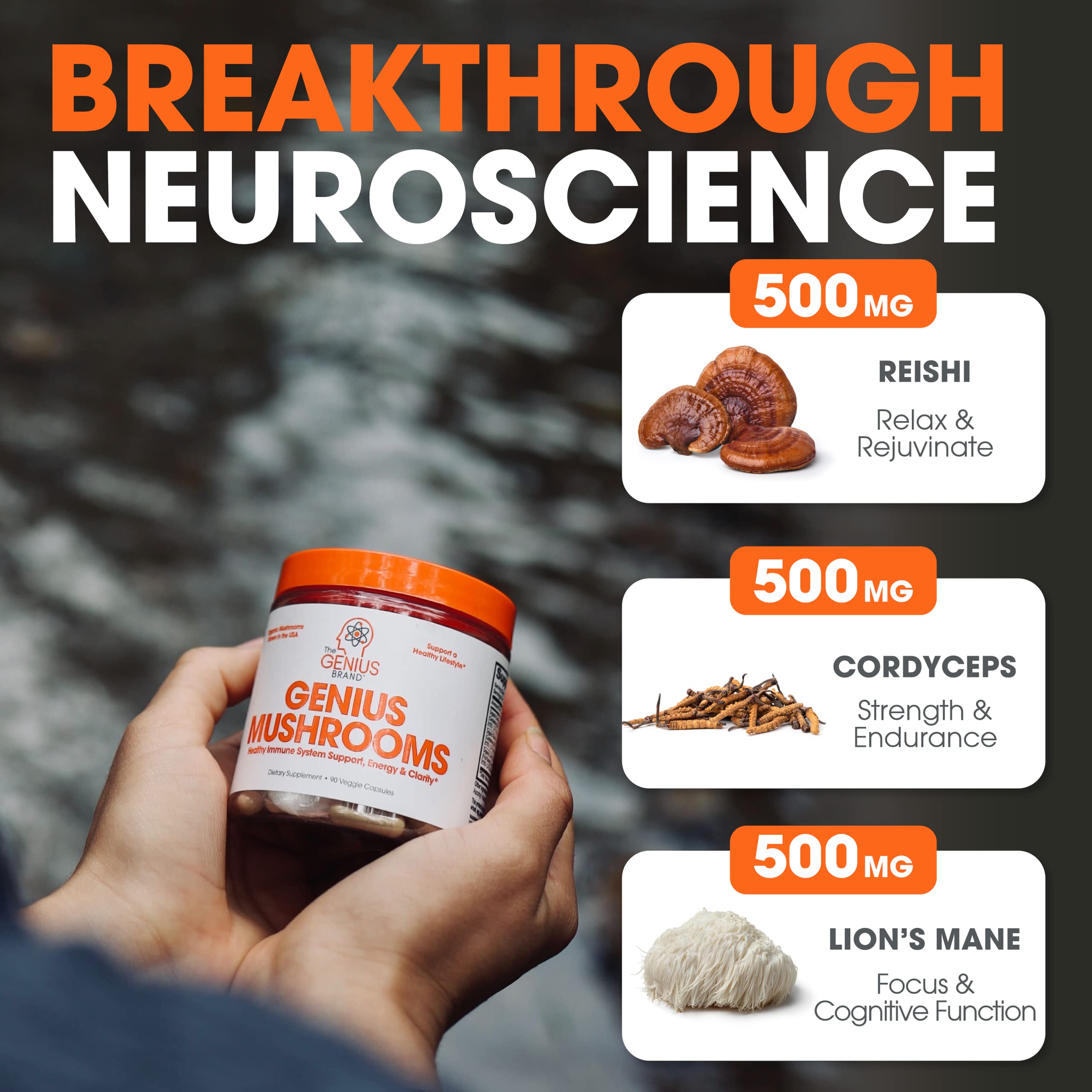 The Genius Brand - Lions Mane, Cordyceps and Reishi- Genius Mushroom The Genius Brand uk supplements