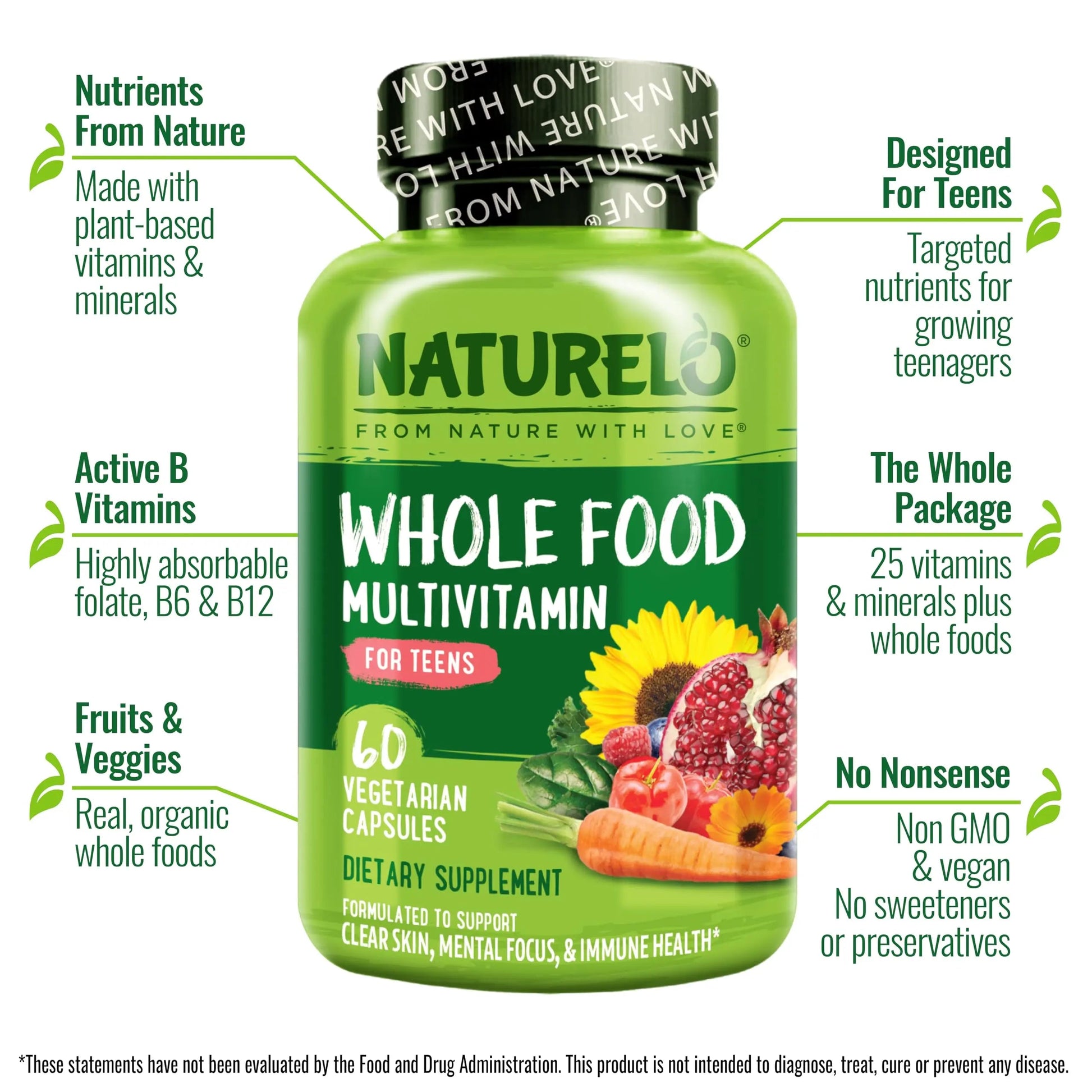 NATURELO Teen Multivitamin - Whole Food, 60 Capsules and One Daily Multivitamin for Women, 60 Capsules - 2 Month Supply Bundle NATURELO uk supplements