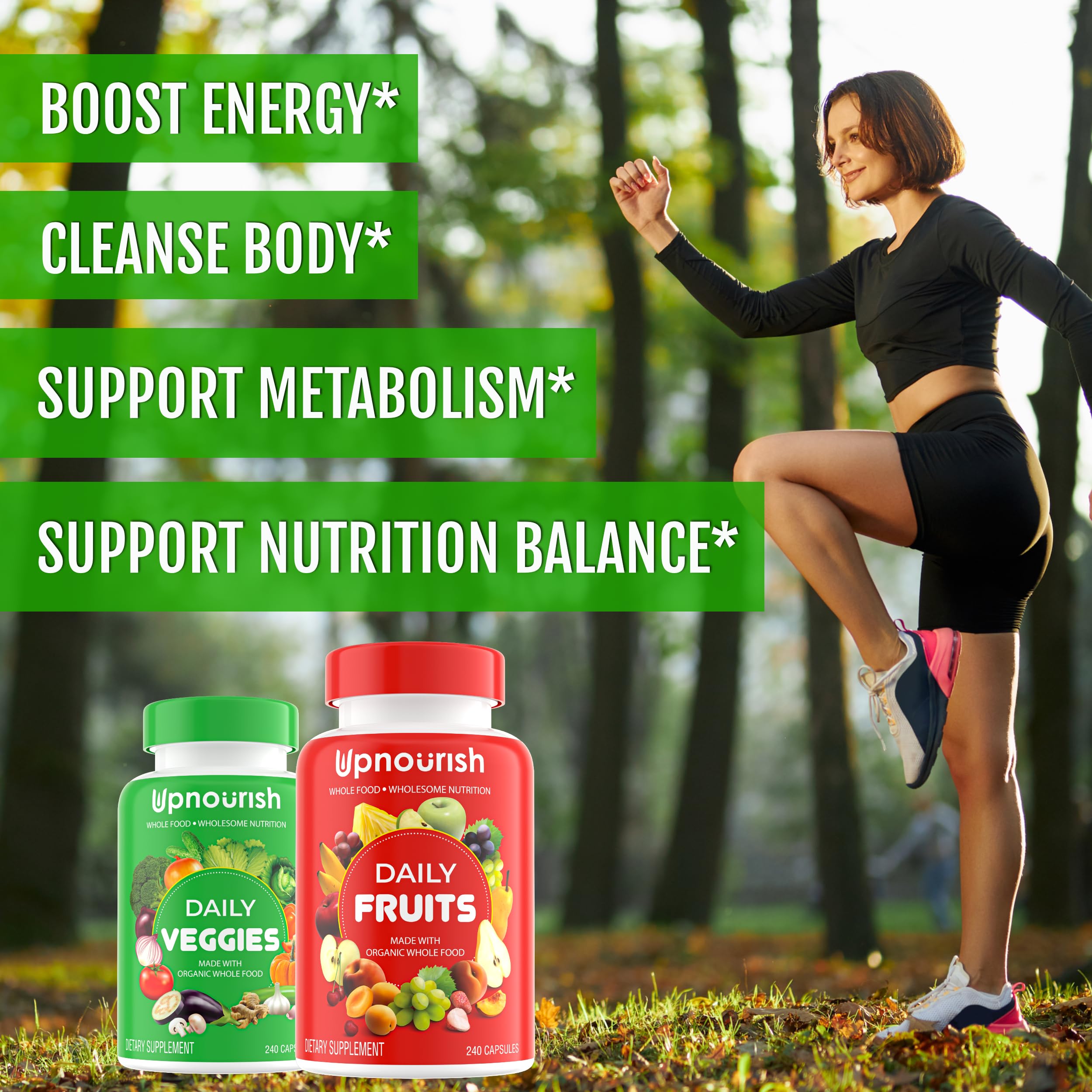 UpNourish Organic Fruits and Veggies Supplement - Support Diet Balance, Body Cleanse & Energy - 480 Fruits and Super Greens Capsules from Nature - Fruit and Vegetable Supplements for Adults & Kids UpNourish uk supplements