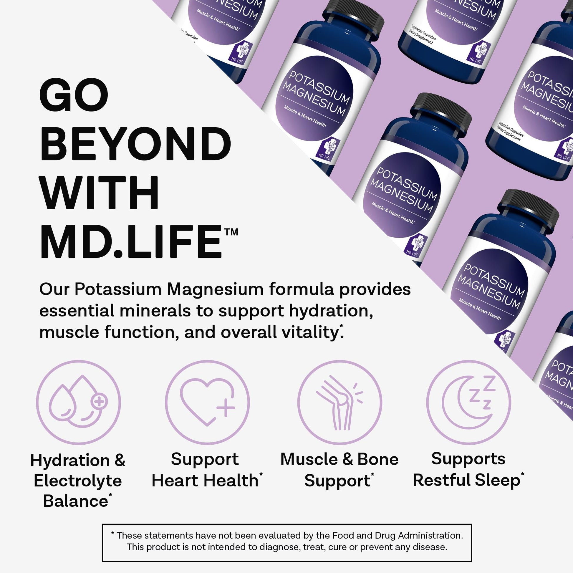 MD. Life Potassium Magnesium Supplement - 30 Capsules - High Absorption Magnesium Complex - Potassium Supplement to Support Vascular Health & Leg Cramp MD.LIFE uk supplements
