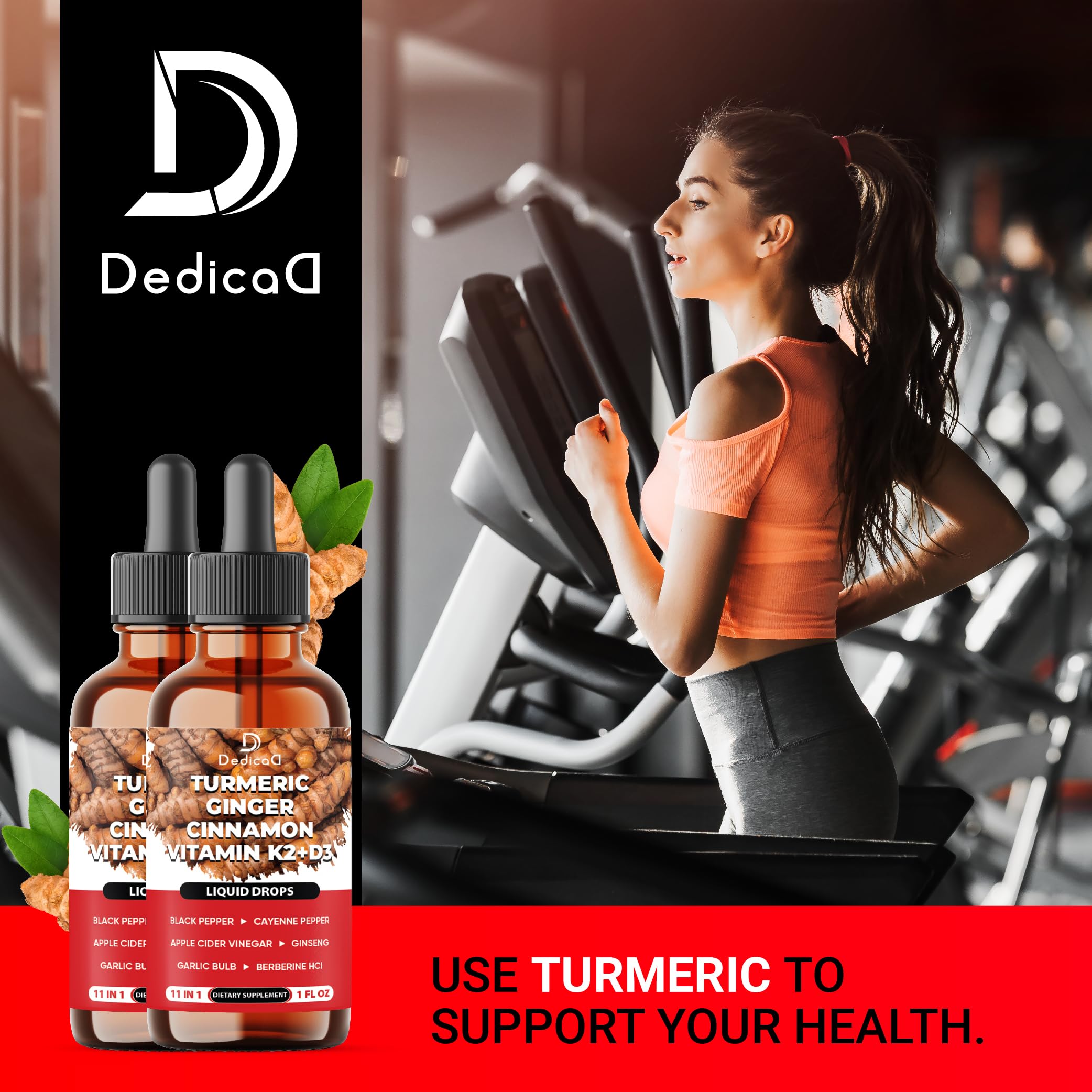 11in1 Turmeric Supplement for Health Heart & Wellness Support – with Ginger, Garlic, Ceylon Cinnamon, Berberine, Ginseng, Apple Cider Vinegar – 30ml Liquid Drops – 60 Servings DEDICAD uk supplements