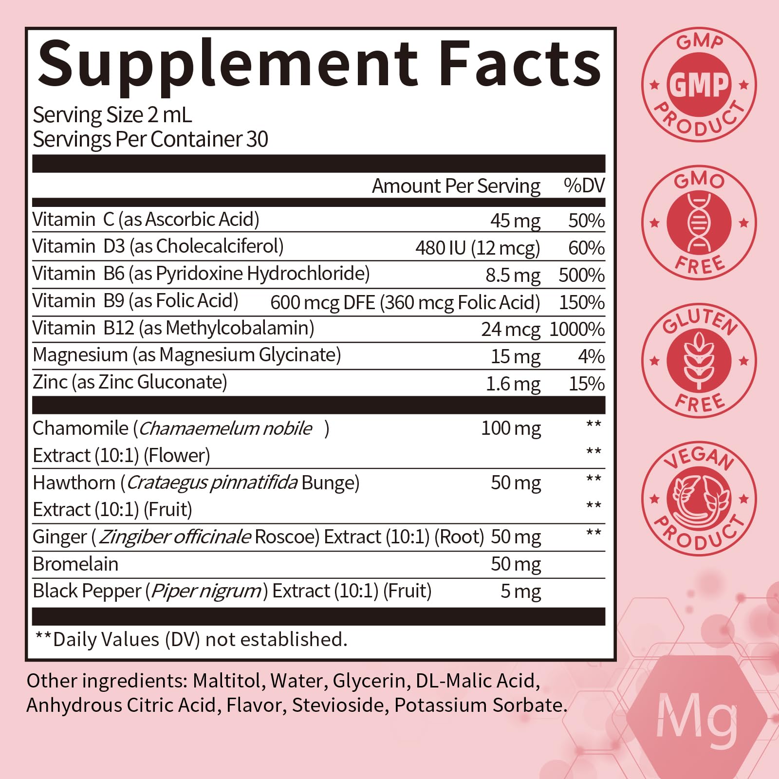 (2 Pack) Magnesium Glycinate Liquid with Chamomile, Hawthorn & Ginger for Stress Relief and Digestive Comfort, Fast Absorption, Non-GMO, Vegan Formula, Sugar Free, Strawberry Flavor, 4 Fl OZ GPGP GreenPeople uk supplements