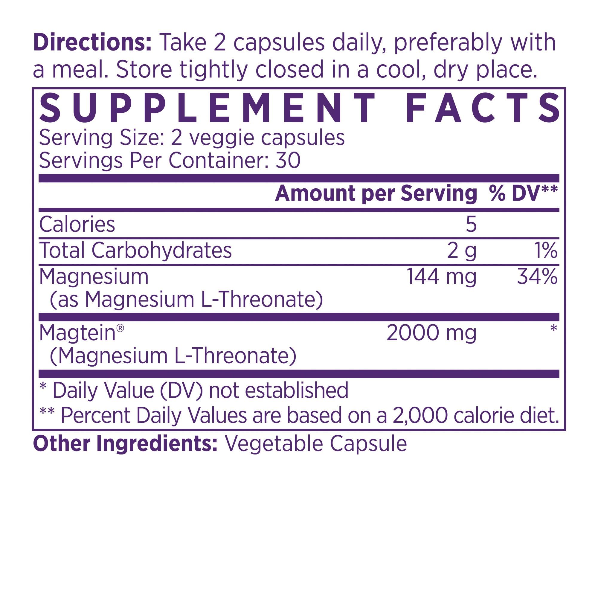 NAOMI Magnesium L-Threonate with 2,000mg Patented Magtein®, High Absorption Elemental Magnesium, Memory Supplement - Brain Health, Focus, Nerve Support, Heart Health, Natural Sleep Aid, 60 Veggie Caps NAOMI uk supplements