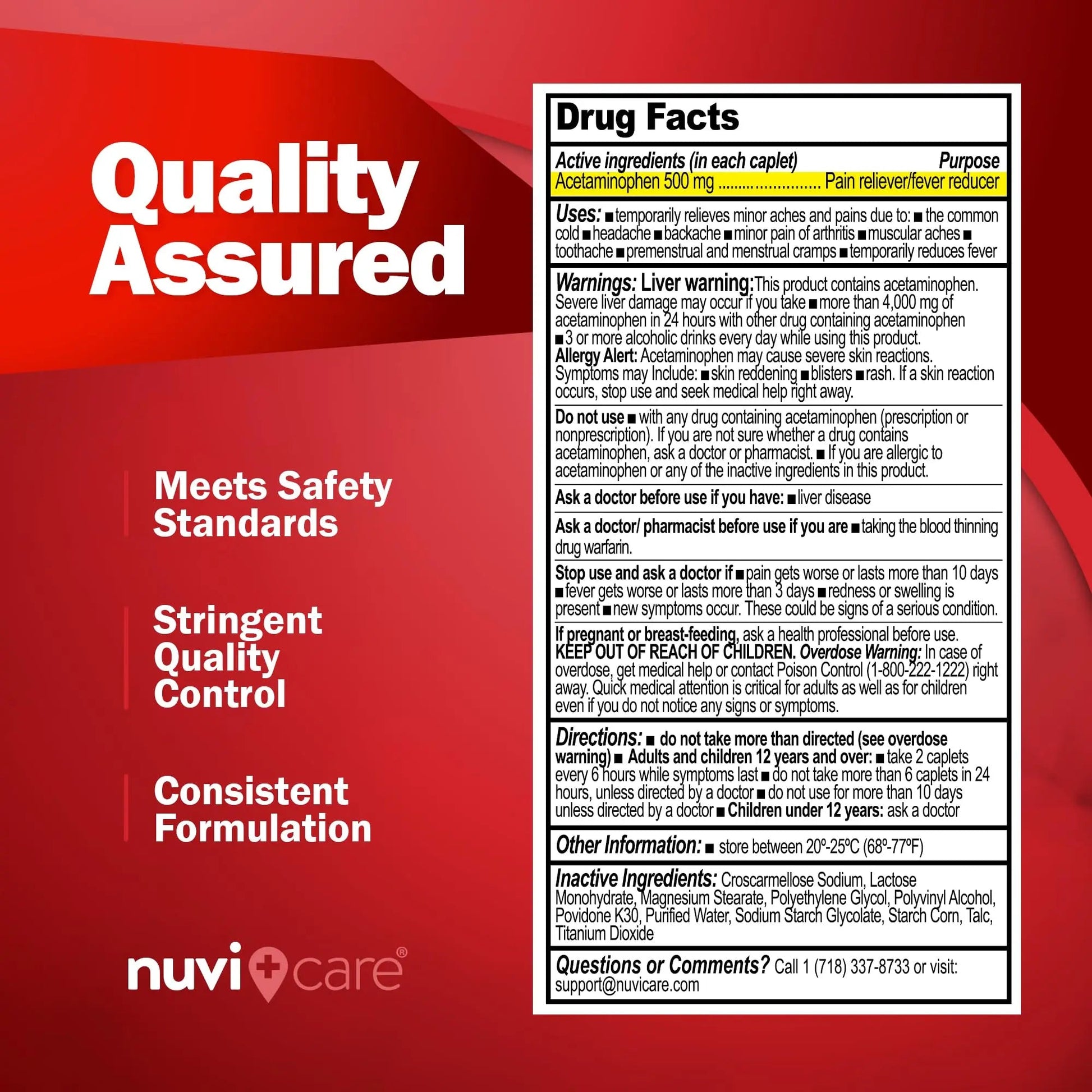 NUVICARE Acetaminophen 500mg Extra Strength Pain Relief - Compare to Tylenol Extra Strength Pain Reliever & Fever Reducer - 500mg Tablets for Adults for Headaches (100 Caplets) NUVICARE uk supplements