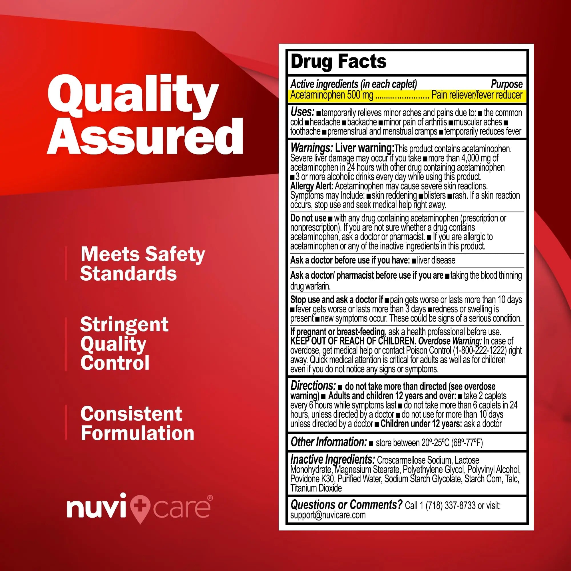 NUVICARE Acetaminophen 500mg Extra Strength Pain Relief - Compare to Tylenol Extra Strength Pain Reliever & Fever Reducer - 500mg Tablets for Adults for Headaches (100 Caplets) NUVICARE uk supplements
