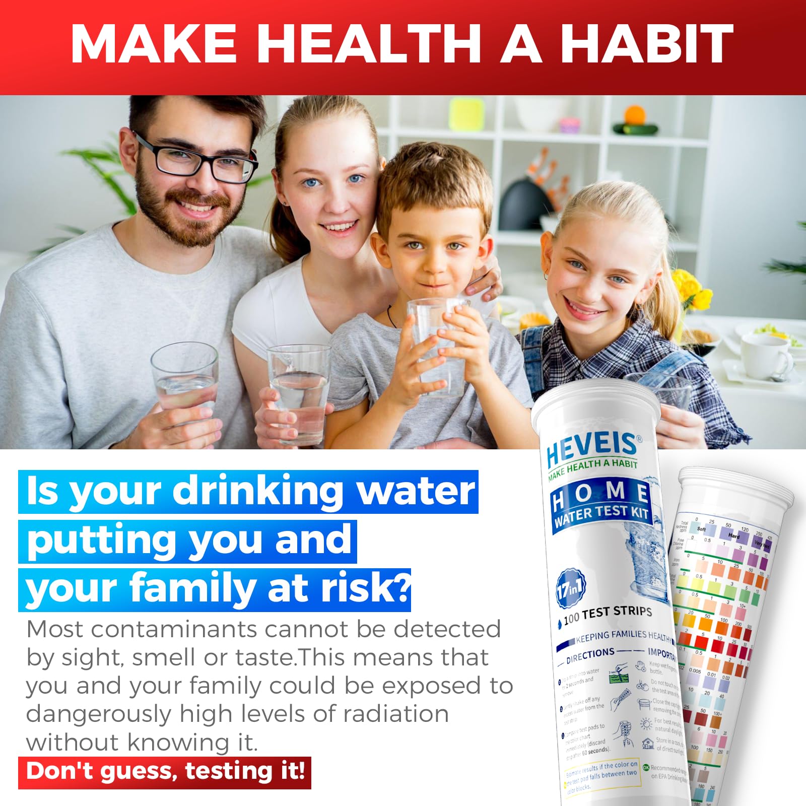 21-in-1 Home Drinking Water Testing Kit - 120 Strips + 4 Bacteria Tests - Tap and Well Water Test Kit, Easy to Test and Read for Hardness, Lead, Iron, Fluoride, pH, Copper, Bacteria and More HEVEIS uk supplements