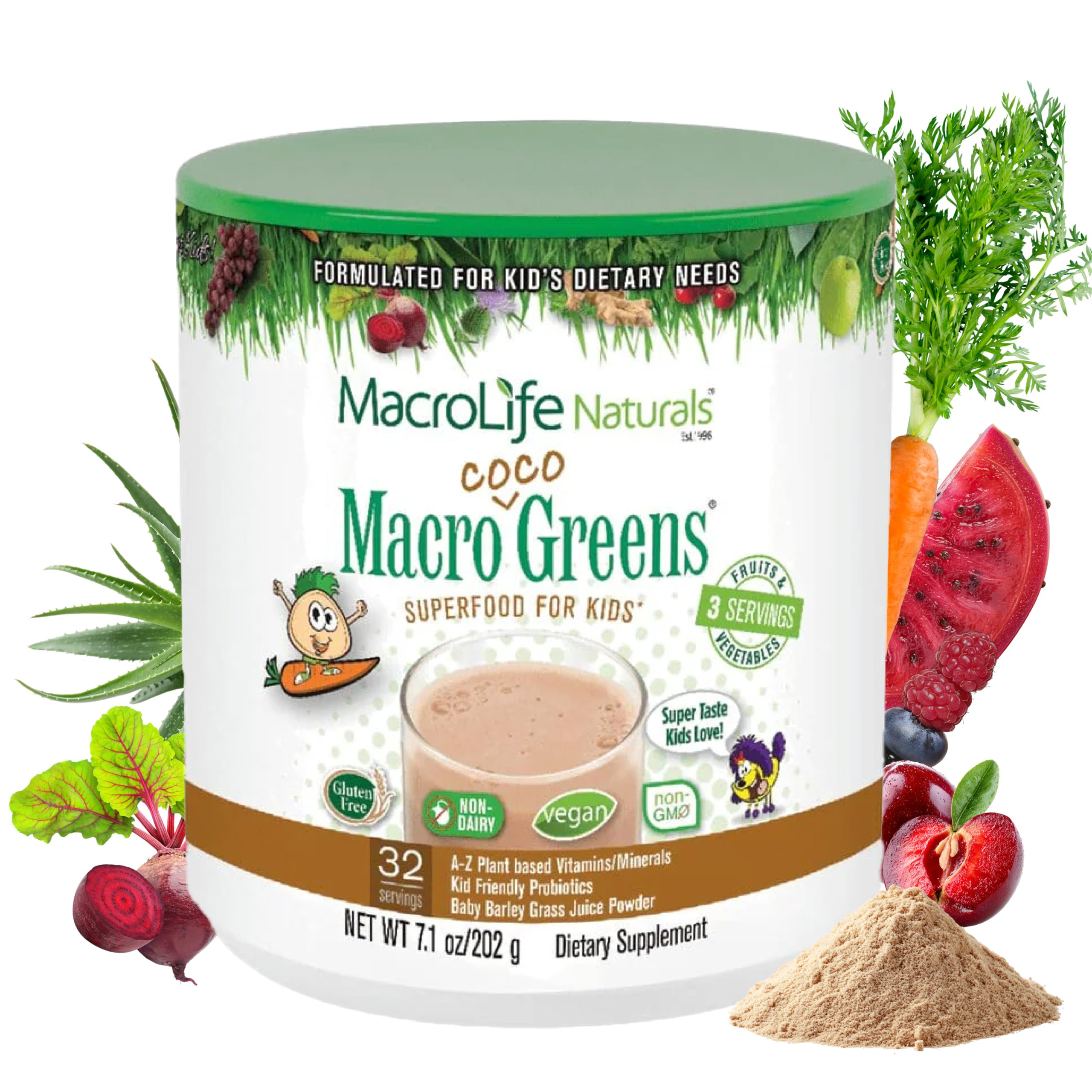 MacroLife Naturals MacroCoco Super Greens Drink, Chocolate Powder Superfood for Kids & Teens - Whole Food Fruit & Vegetable Multi-Vitamins Probiotics Digestive Enzymes & Fiber Supplement - 32 Servings MacroLife Naturals uk supplements