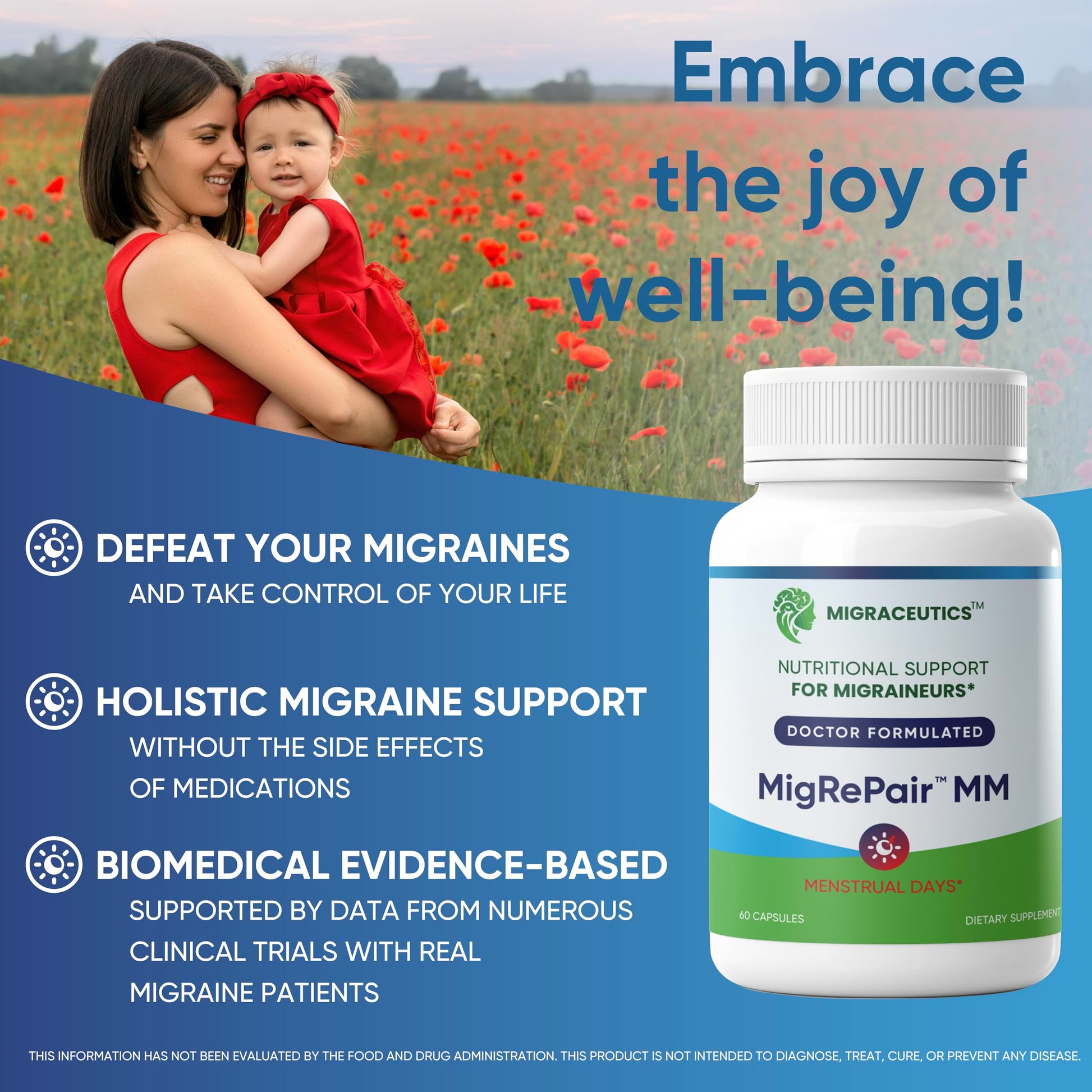 MigRePair MM Bottle of 60 - Doctor Formulated Natural Herbal Migraine Supplement for Women, Menstrual Migraine Relief, Hormonal Migraine Support with Feverfew, White Willow Bark Pine Bark & Grape Seed Migraceutics uk supplements