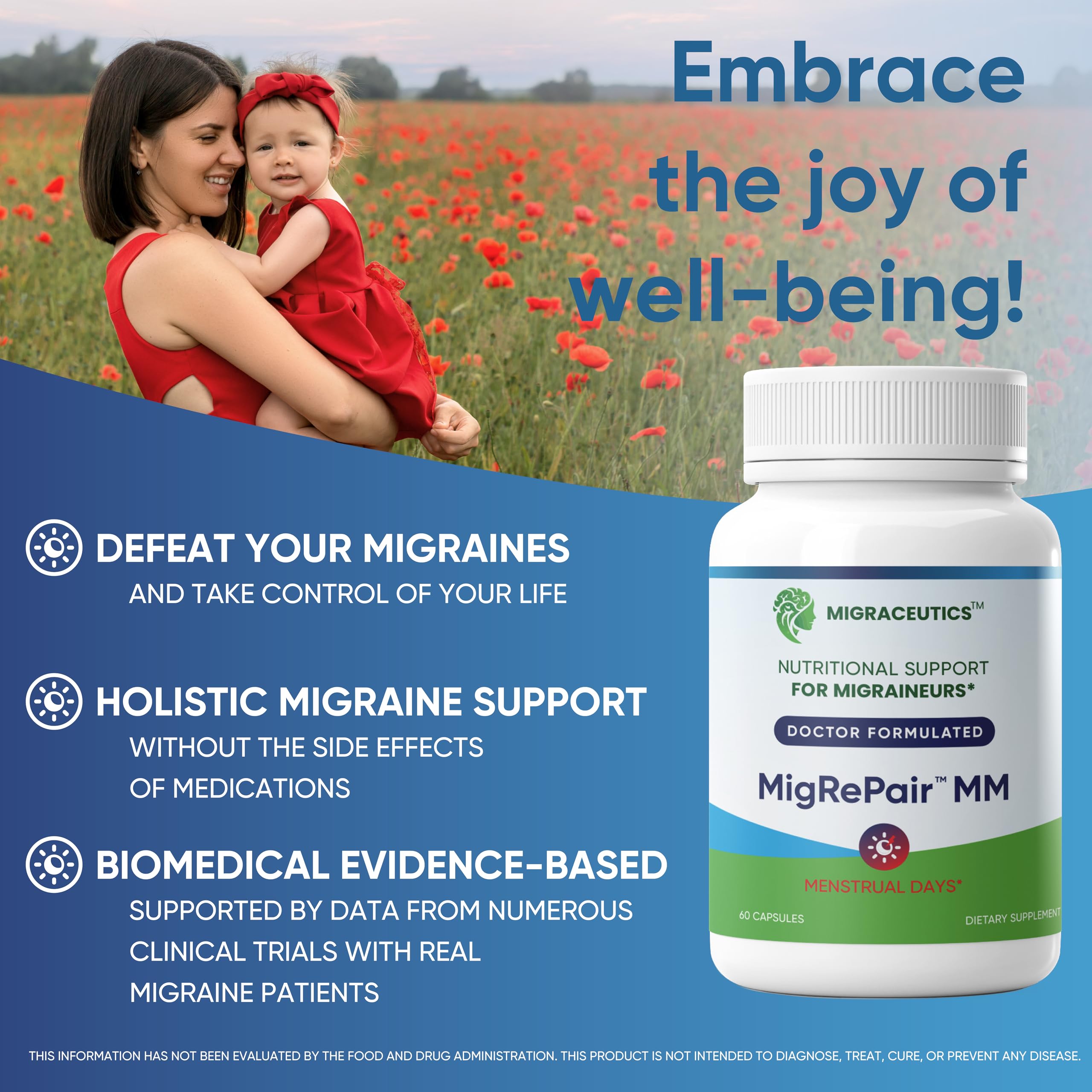 MigRePair MM Bottle of 60 - Doctor Formulated Natural Herbal Migraine Supplement for Women, Menstrual Migraine Relief, Hormonal Migraine Support with Feverfew, White Willow Bark Pine Bark & Grape Seed Migraceutics uk supplements