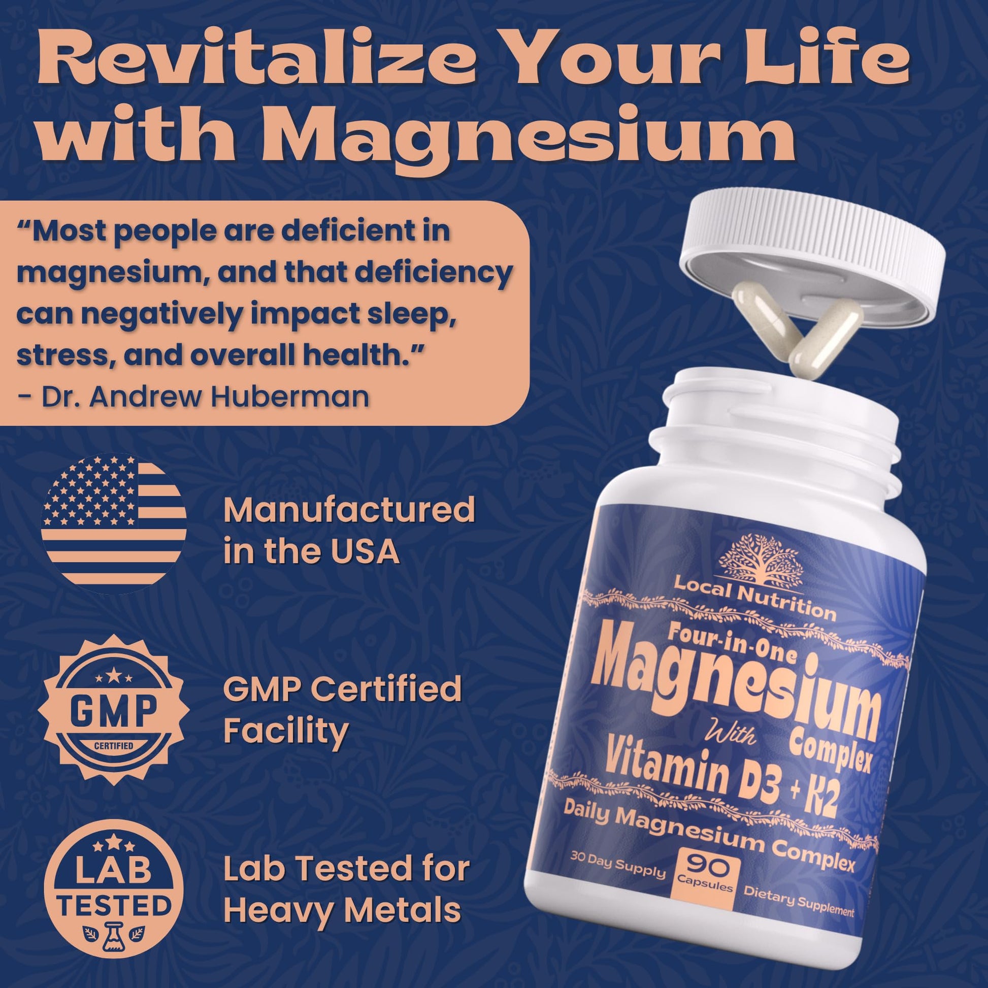 Local Nutrition Magnesium Complex 420mg with Vitamin D3 K2 - Four Bioavailable Forms Including Bisglycinate (Glycinate), Malate, Taurate, and Chloride for Superior Absorption - 90 Capsules Made in USA Local Nutrition uk supplements