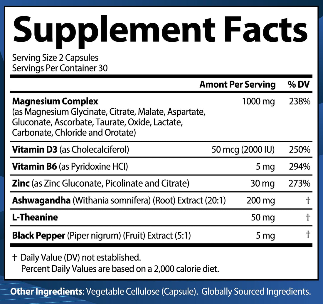 1000mg Magnesium Complex for Women and Men, 12 in 1 Magnesium Supplement with Ashwagandha, Zinc, D3, L-theanine. Easy to Swallow, High Absorption, Sleep Support & Stress Relief (60 Capsules) StrongVit uk supplements