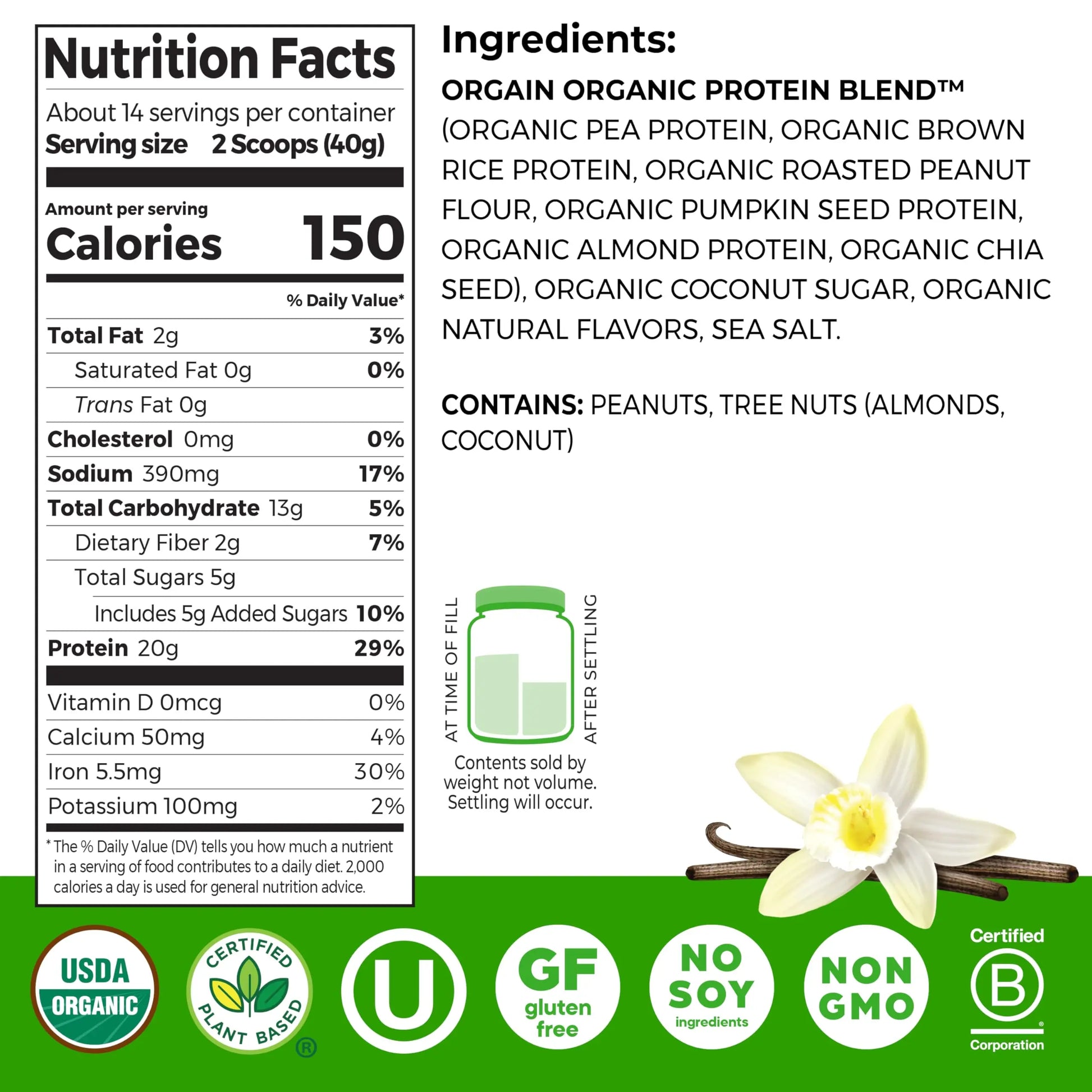Orgain Organic Simple Vegan Protein Powder, Vanilla - 20g Plant Based Protein, Made with less Ingredients, No Artificial Sweeteners, Gluten Free, No Dairy or Lactose, 1.25 lb (Packaging May Vary) Orgain uk supplements