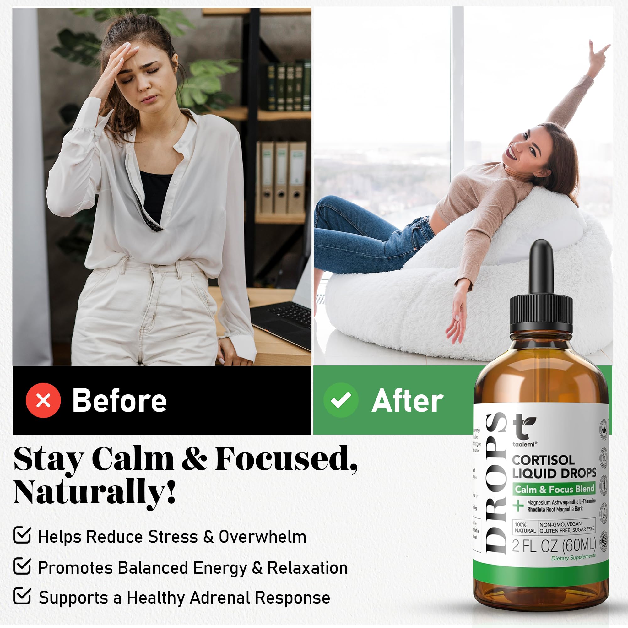 Cortisol Manager Drops with Magnesium & Ashwagandha - Advanced Liquid Blend for Relaxation, Supports Restful Sleep, Fast-Absorbing Liquid, Non-GMO, 2 Fl Oz taolemi uk supplements