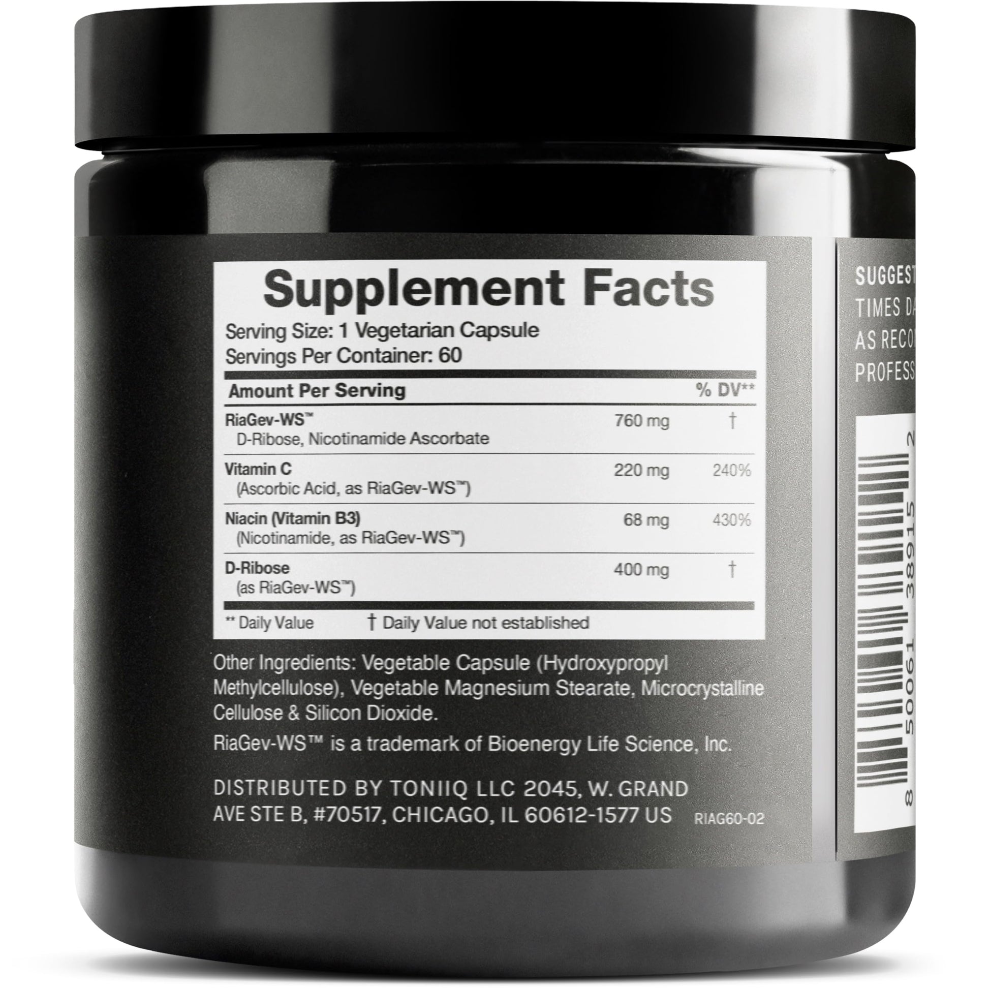 Toniiq Ultra High Potency 1400mg NAD Supplement - NAD+ Nicotinamide B3 Blend with D-Ribose, Niacin -with RiaGev - 3rd Party Tested Toniiq uk supplements