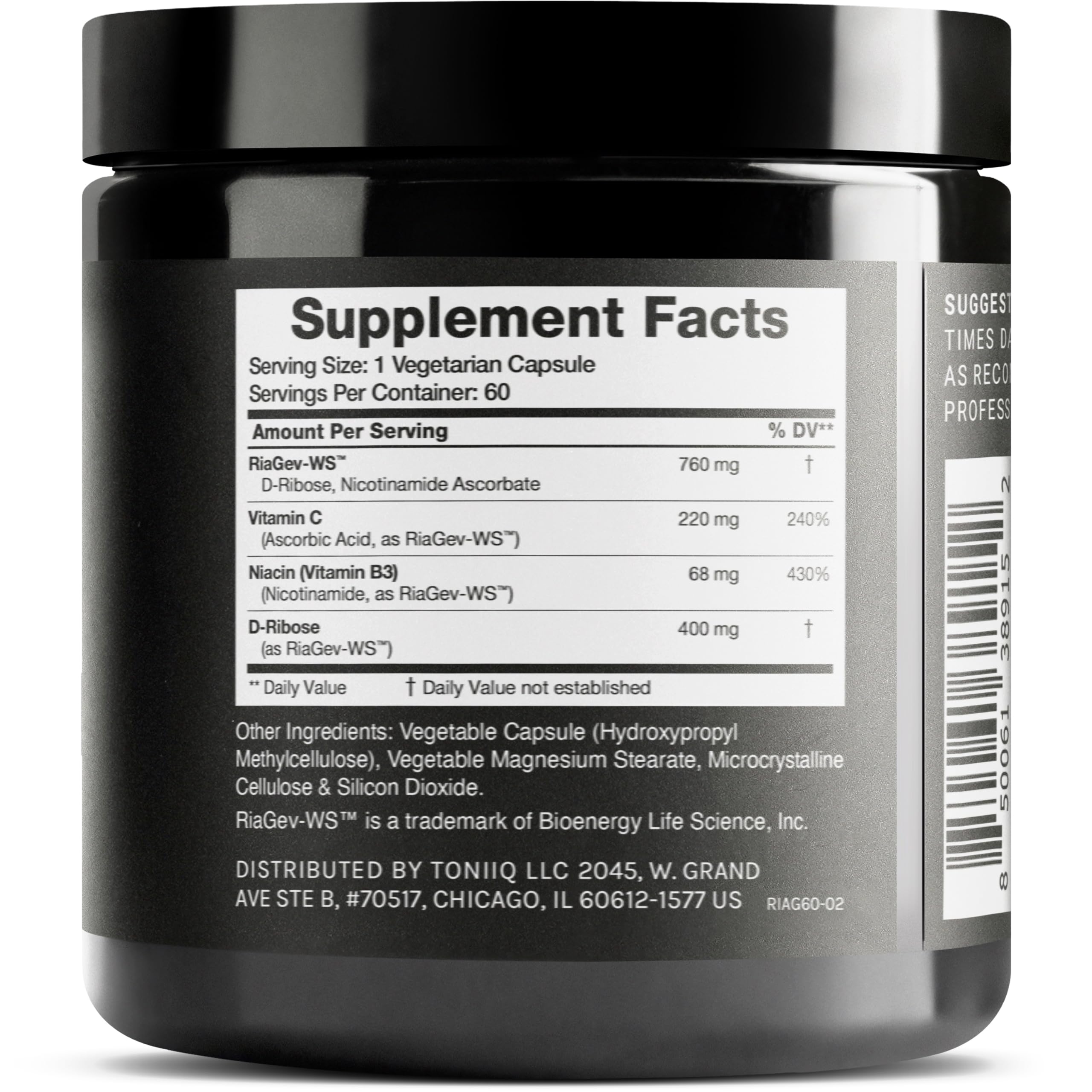 Toniiq Ultra High Potency 1400mg NAD Supplement - NAD+ Nicotinamide B3 Blend with D-Ribose, Niacin -with RiaGev - 3rd Party Tested Toniiq uk supplements