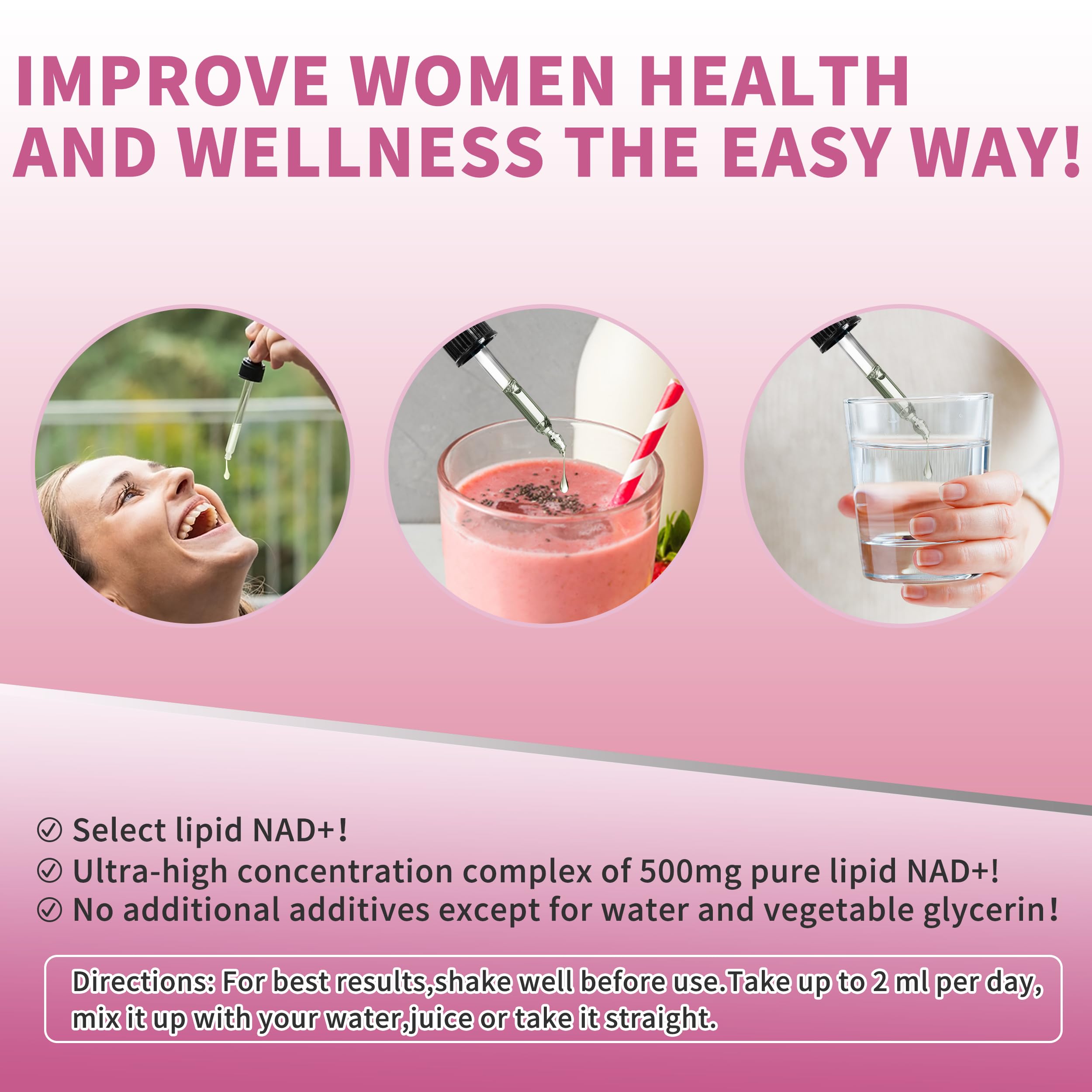 Liposomal NAD Liquid Supplement for Women, Pure 500mg NAD Nicotinamide - Cell Regeneration，Energy & Metabolism Support, Vegan,Sugar Free，Additives Free，2 Fl Oz Wanish uk supplements