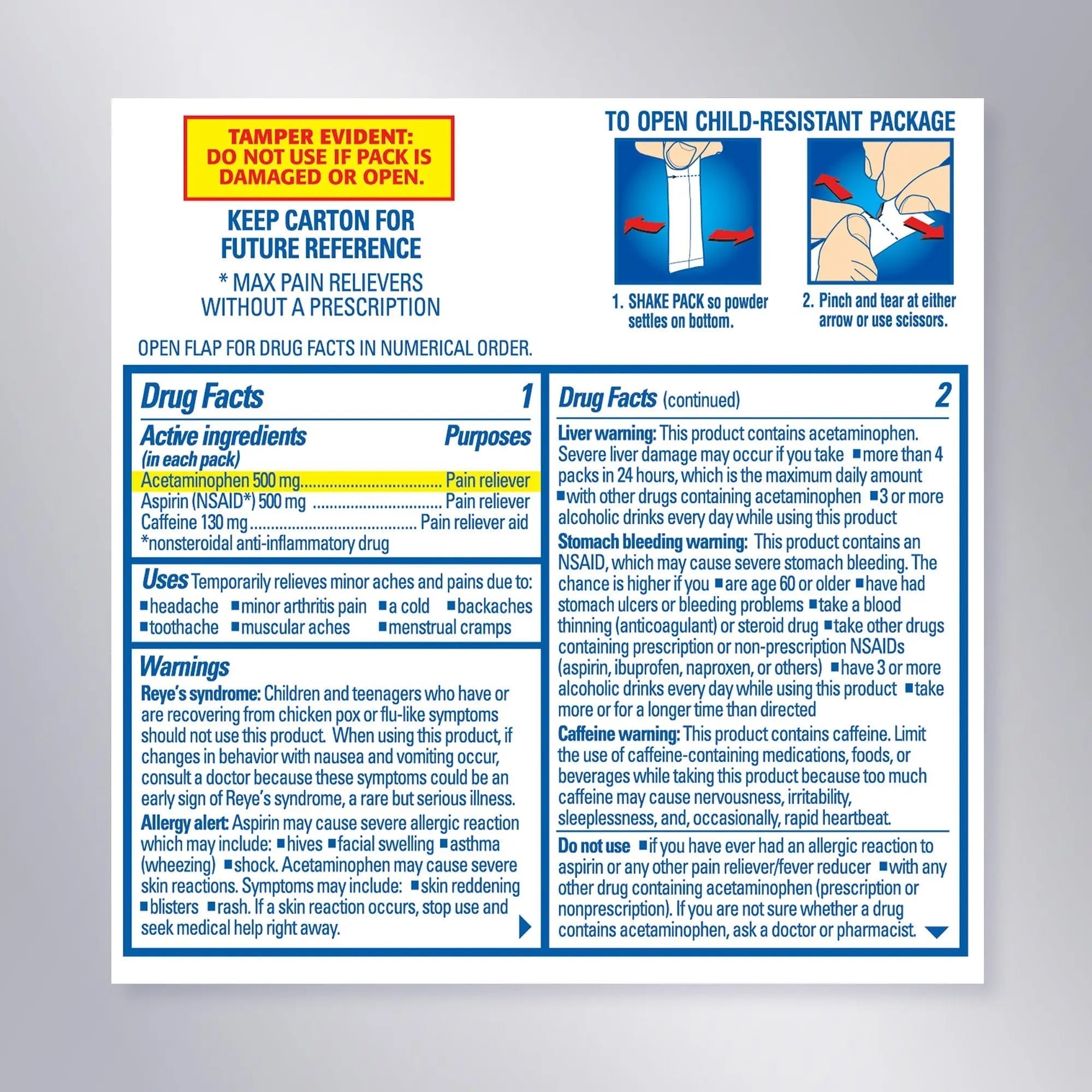 Goody’s Max Triple Action Pain Relief – Headache Relief Powder with Acetaminophen, Aspirin & Caffeine for Fast, Effective Relief of Tough Headaches, Tropical Citrus, 16 Count Goody's uk supplements