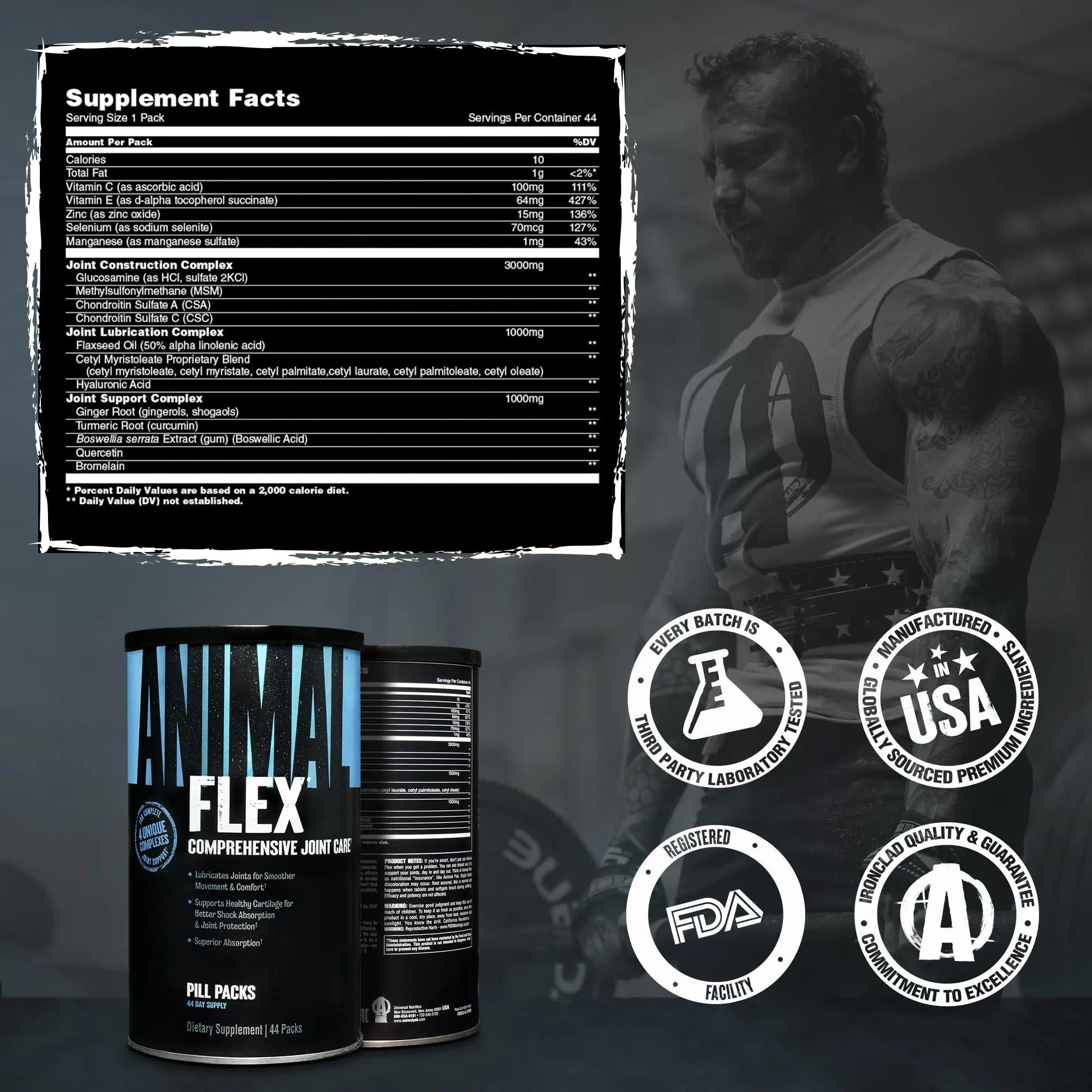 Animal Flex - Glucosamine Chondroitin Joint Supplement for Women and Men Discomfort with Turmeric, MSM, Boswellia for Cartilage, Joint Health, Muscles, Back, Knees, Shoulder, and Hip, 44 Packs Animal uk supplements